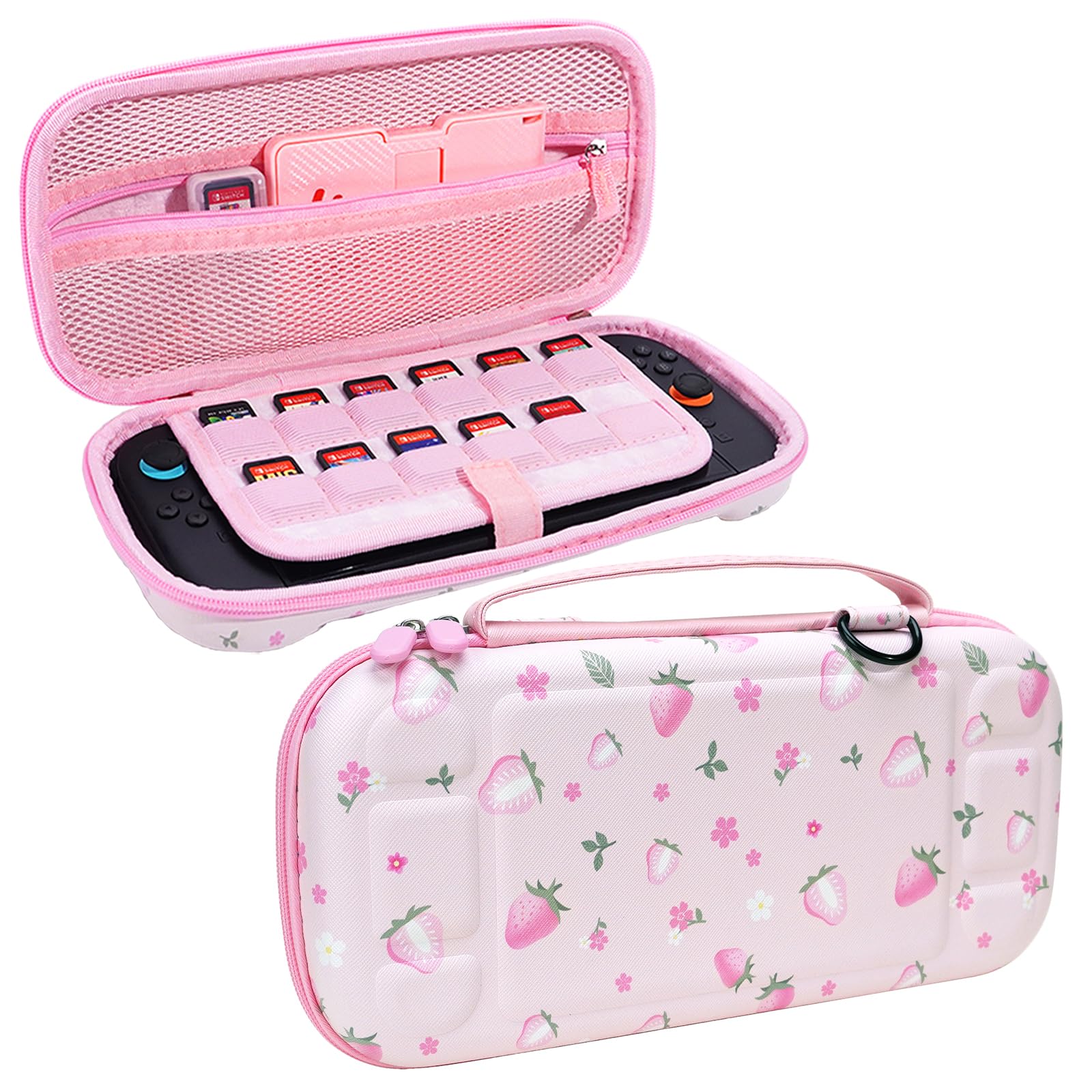 FIWWAT Slim Tasche für Nintendo Switch 2 (2025), Switch 2 Case, wasserdichte Tragetasche Hülle mit 12 Spiele und Konsole Zubehör Speicherplatz - Rosa