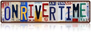 Vintage On River Time Street Sign Wall Decor Metal Tin Signs for Bar Home Bedroom Garage