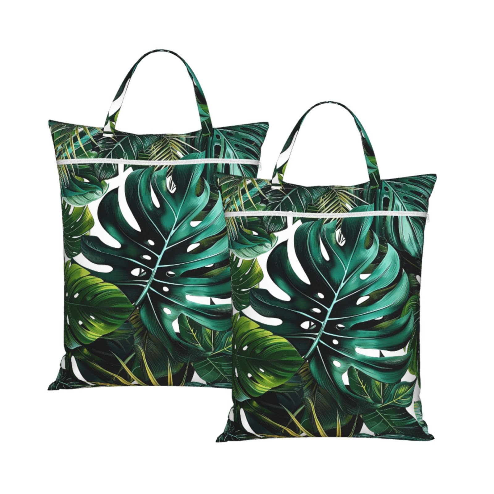 Large Travel Laundry Bags,tropical leaves Print with Handle Foldable Laundry Bag for Holidays Gym Swimming and Family Trips, 2Pcs