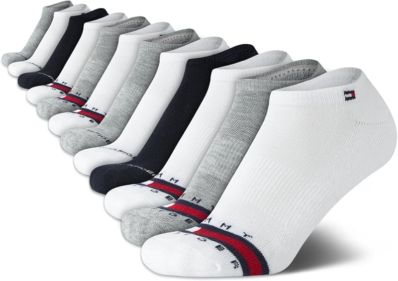 Tommy Hilfiger Womens 12 Pack Lightweight Cushioned Low Cut No Show Socks | Lightweight Low Profile Build With a Non Slip Heel Grip, Stays Hidden in Sneakers and Loafers for All Day Comfort