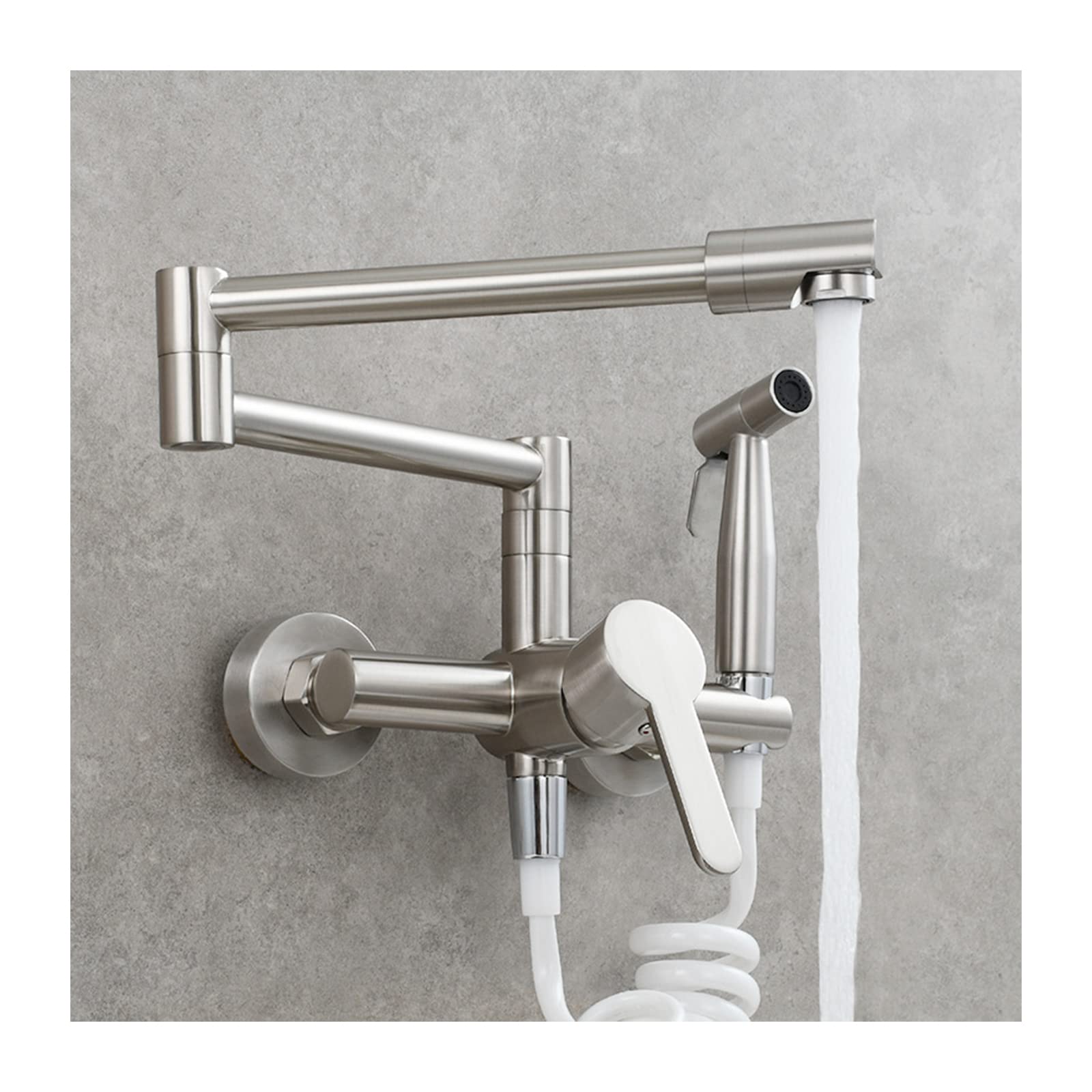 Mitigeur de cuisine mural avec pistolet chrome brossé orientable