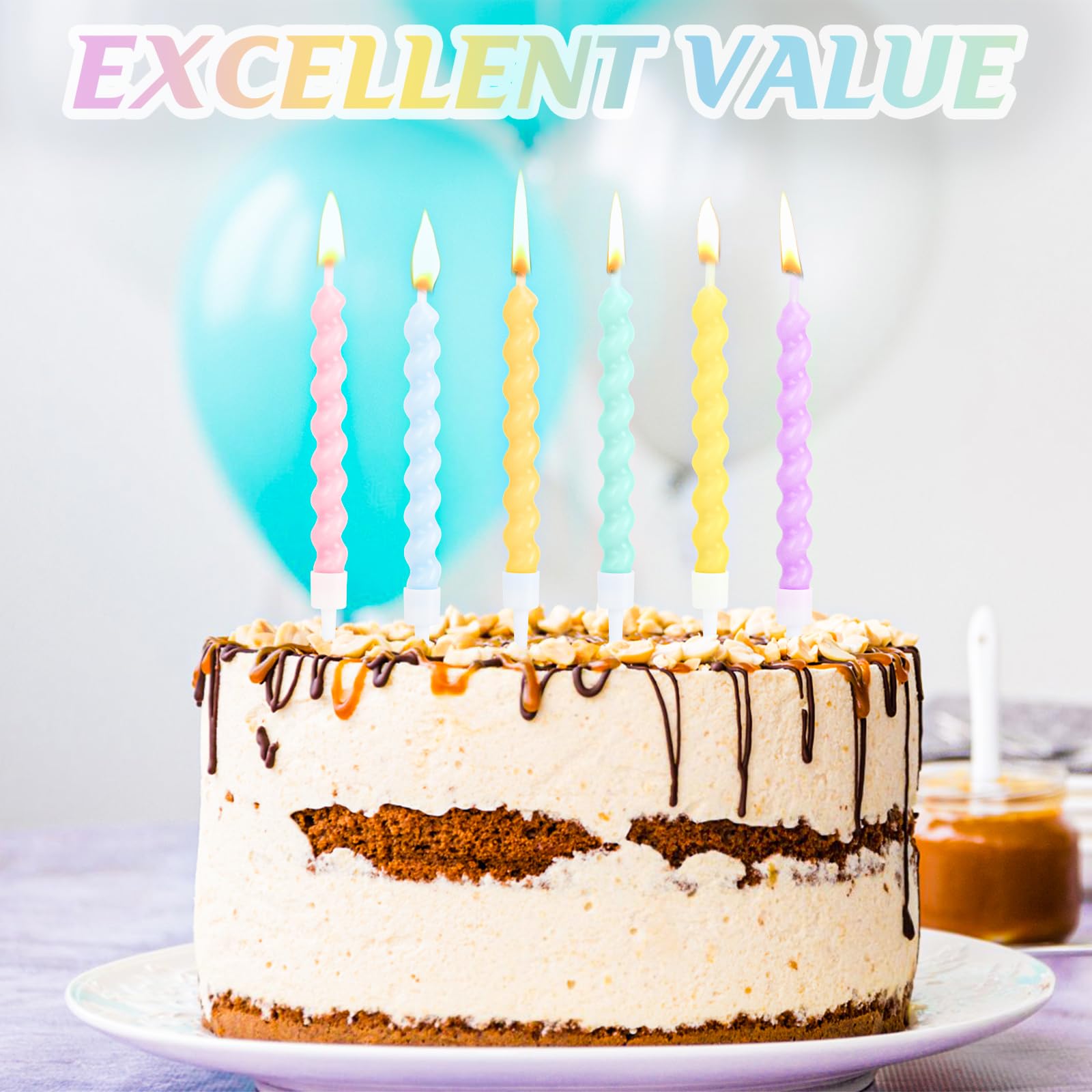 Winbest Lot De 12 Bougies D'anniversaire Pour Gâteaux En Spirale Arc-en-ciel Avec Supports Pour Gâteau D'anniversaire, Fête Prénatale, Décoration De Fête De Mariage