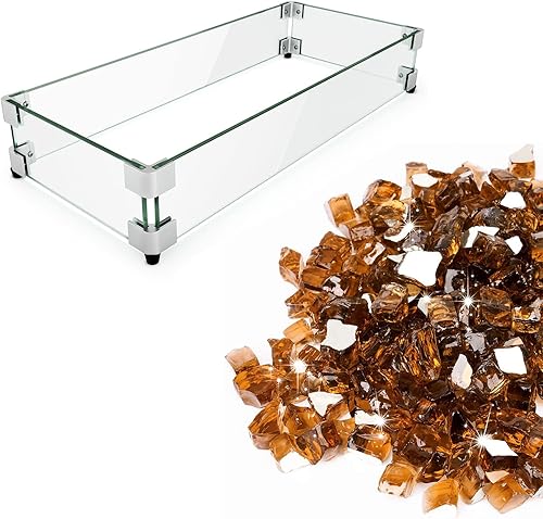 GASPRO Protector de viento de vidrio para hoguera de 29 x 13 x 6 pulgadas y vidrio reflectante de cobre para fuego de 10 libras disponible en Yaxa Colombia