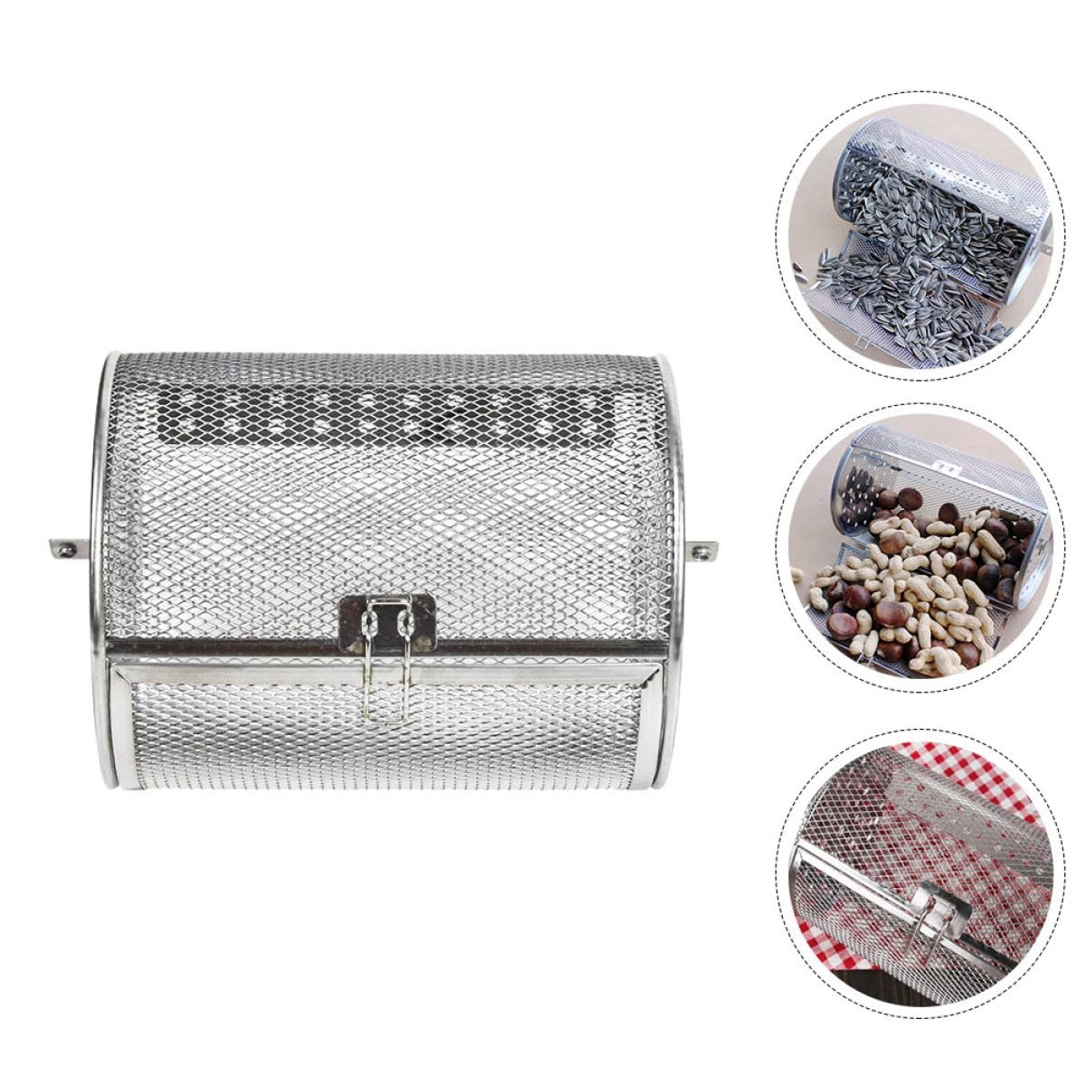 Cestello Rotante per Barbecue in Acciaio Inox, per Frutta Secca | Cottura Uniforme e Rotazione Continua, Uso in Ristorante, Finitura Argento, Accessorio Singolo da 14x23 Cm
