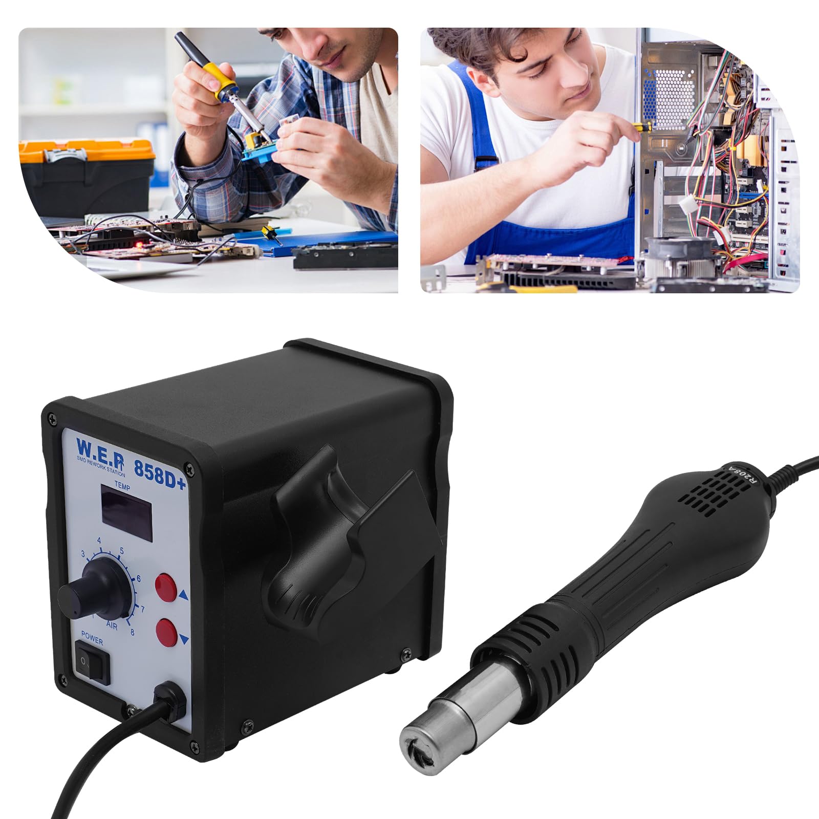 Stacja lutownicza 700 W, cyfrowa stacja do lutowania gorącego powietrza, 100-450 ℃ i 1-8 biegów, regulowana prędkość nawiewu, cyfrowy wyświetlacz LED, przenośny pistolet na gorące powietrze
