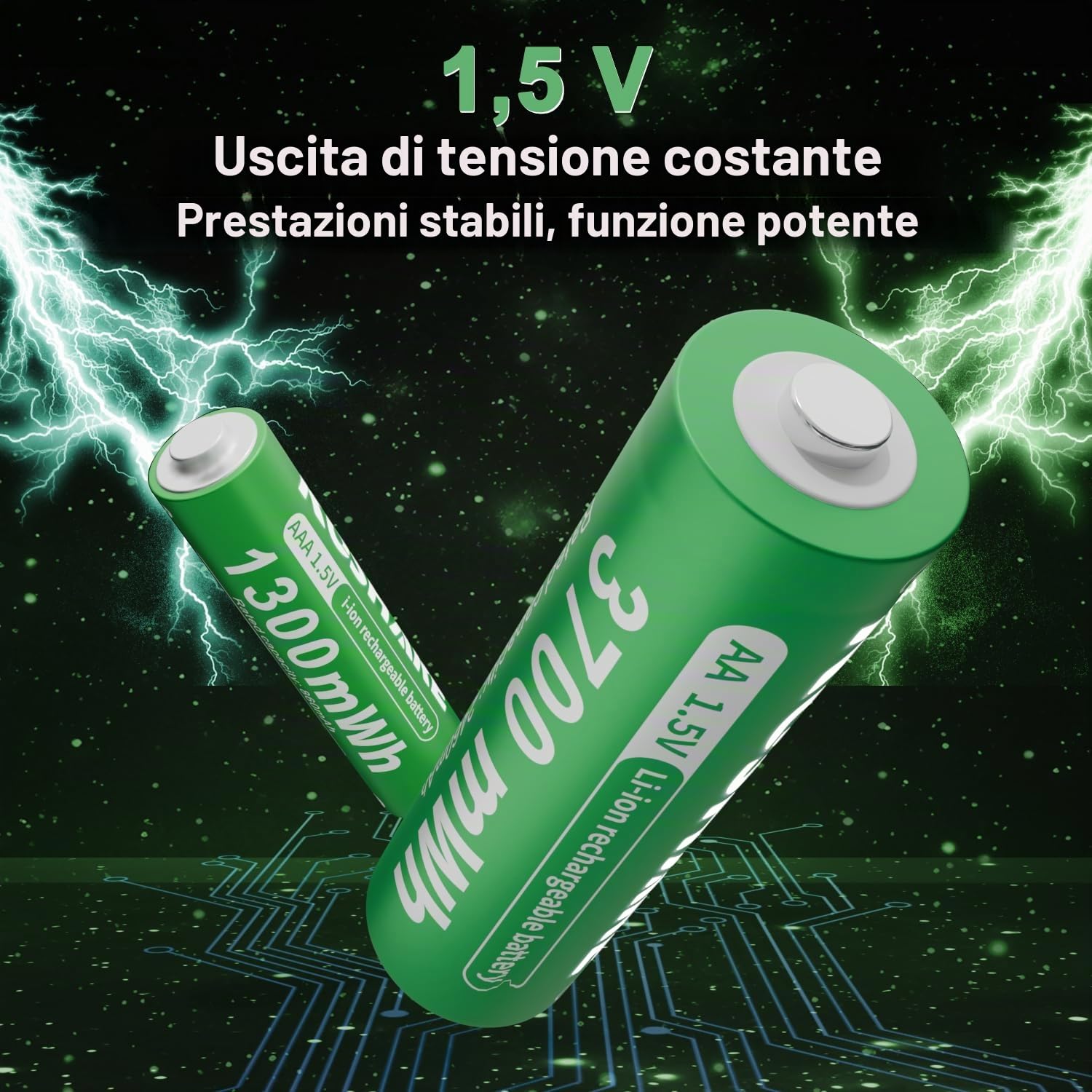 Batterie ricaricabili AA AAA al litio 1.5 V 3700 mAh 1300 mAh 4 pz con caricabatterie