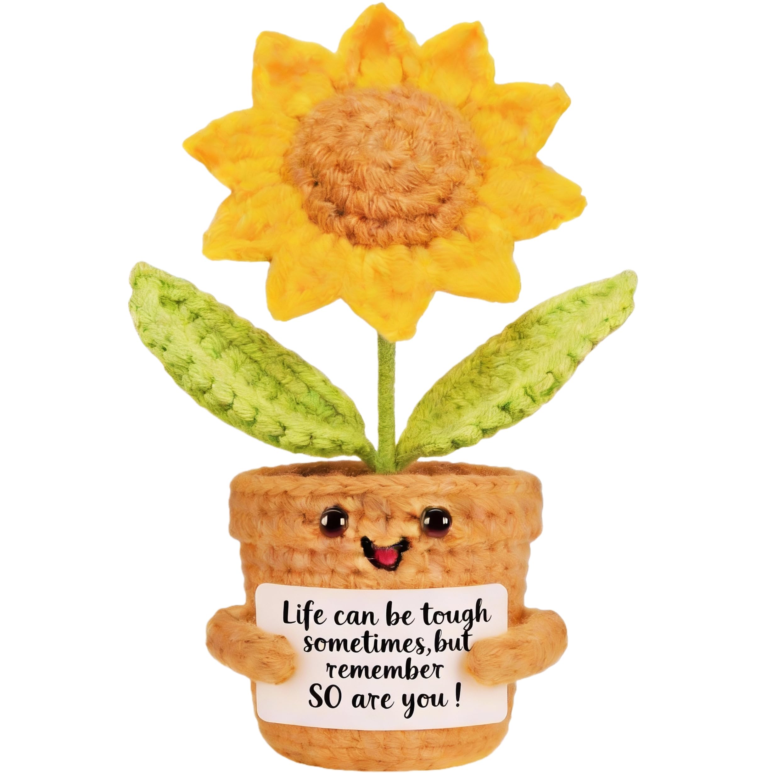 Emotional Support Crochet Sunflower Plant Christamas Sunflower Gifts for Women - Get Well Gifts for Women- Funny Positive Crochet Flower gift for Office Desk Car Home Decor Sympathy Gift for Loss of Loved One Stocking Stuffers