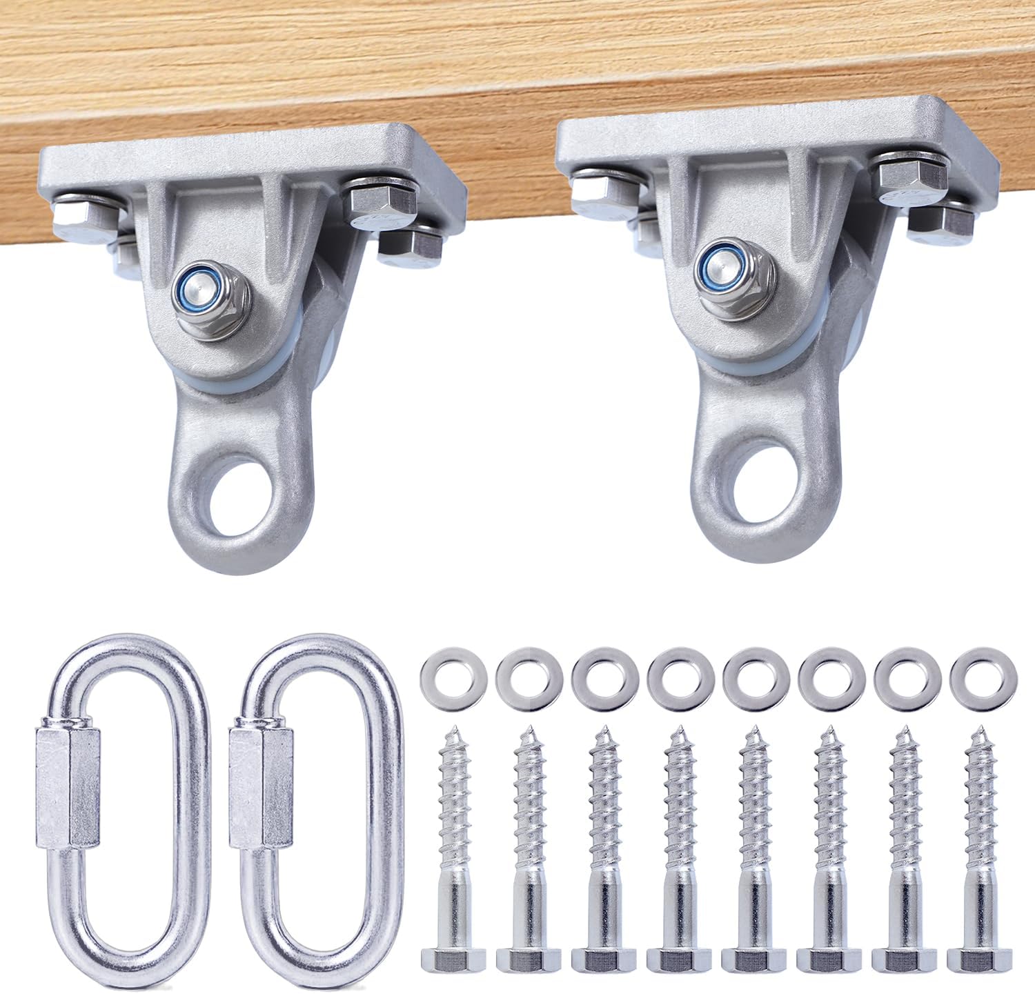 2 Pack Heavy Duty Swing Hangers (3000lb Capacity), Stainless Steel Swivel Swing Hooks Hardware Kit, Hanging Mount for Porch Swing, Yoga, Hammock, Punching Bag & Playground - Bolts Included