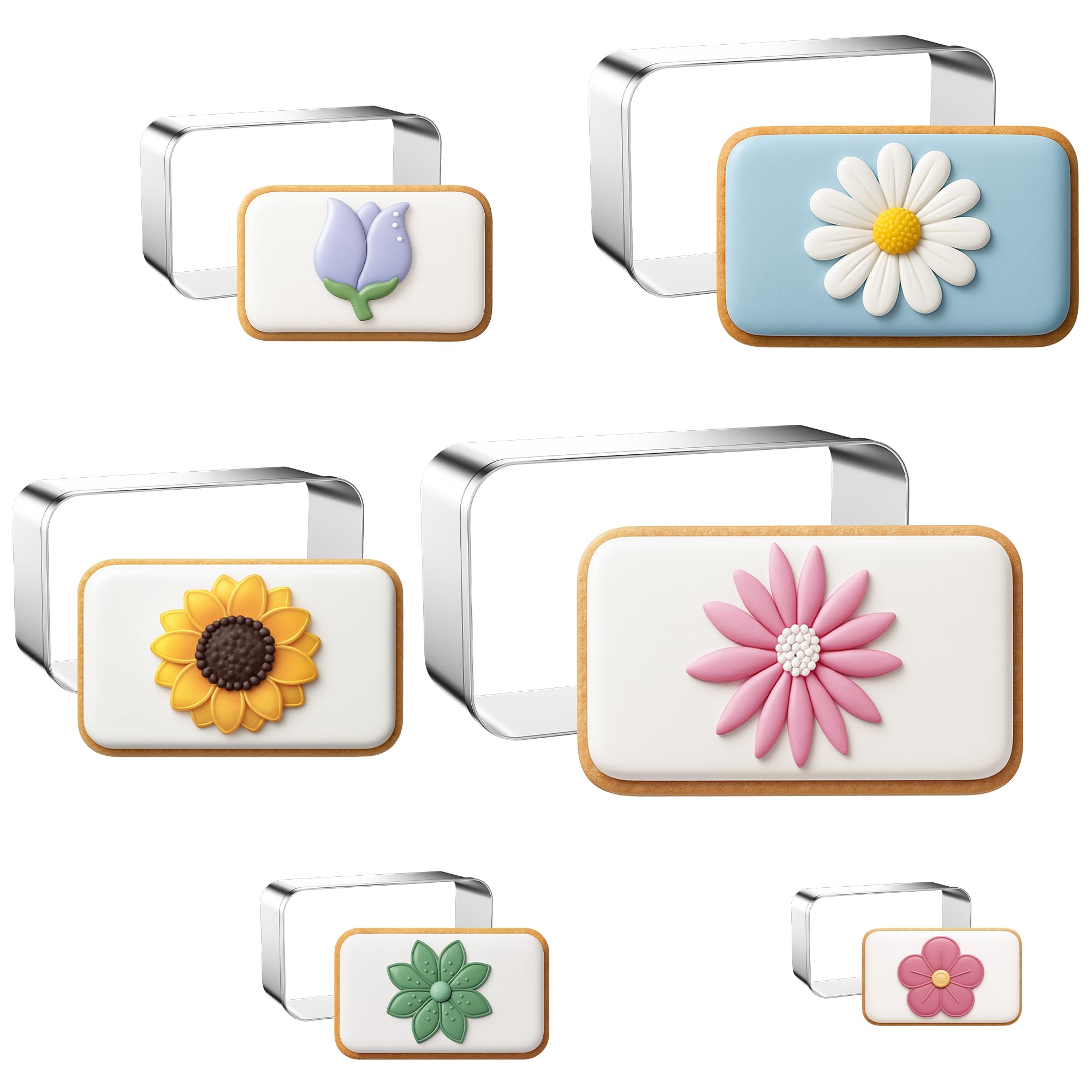 Photo 1 of FUSOTO 6PCS Rectangle Cookie Cutters Set, Stainless Steel Kitchen Baking Supplies, for Biscuit, Homemade Cookies, Cake Decorating, Geometric Cookie Cutter, (1.5", 2", 2.5", 3", 3.5", 4"), Rectangle
