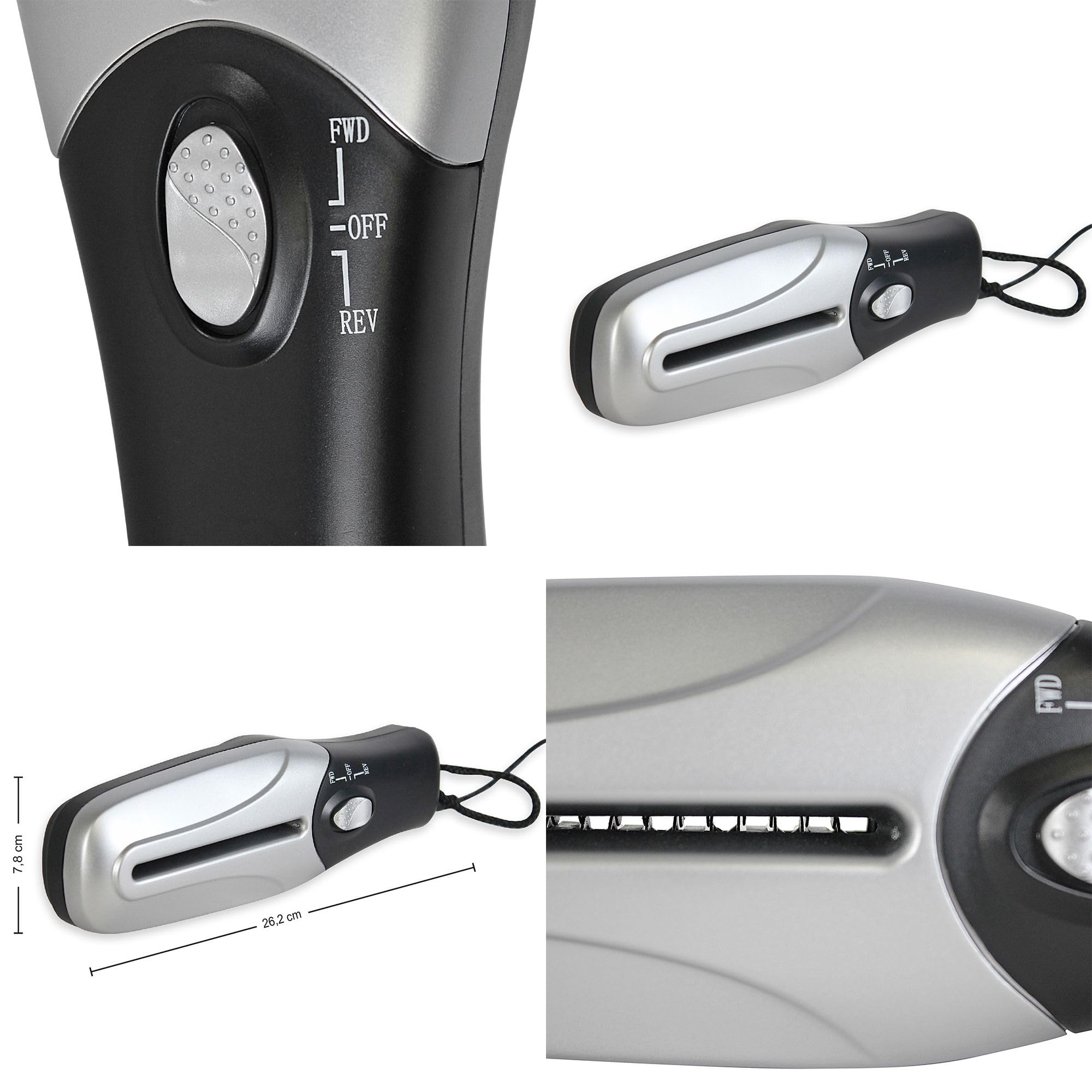Distruttore di documenti cartacei elettrico - Portatile/Compatto - Sminuzzatrice Trituracarta - Taglio Rapido - Alimentazione: Pile/USB - 26 x 8 CM - Grigio & Nero