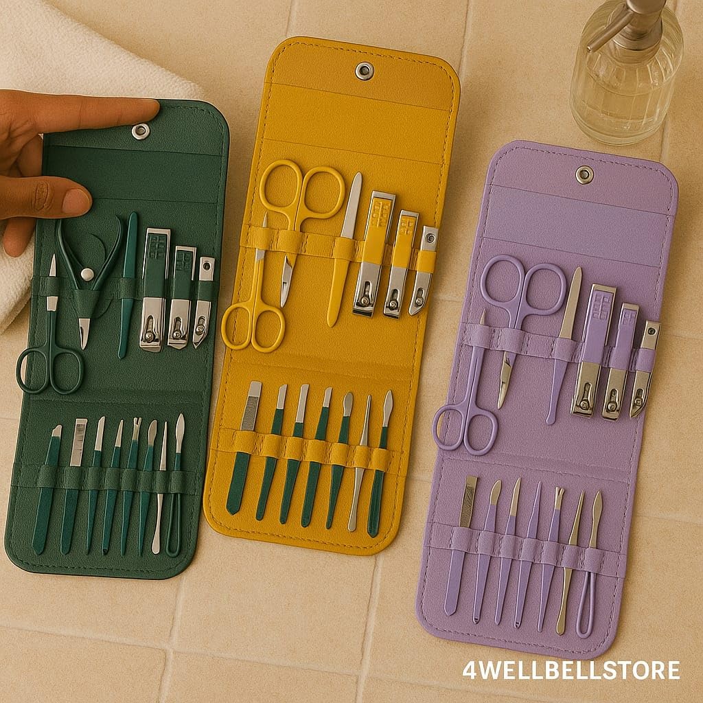 4WELLBELLSTORE 12-in-1 Manicure Pedicure Kit for Foot & Nail Care - Travel-Friendly Grooming Set with Clippers, Scissors, Cuticle Tools & More - Ideal for Home, Salon & Personal Hygiene Use (PURPLE) 1