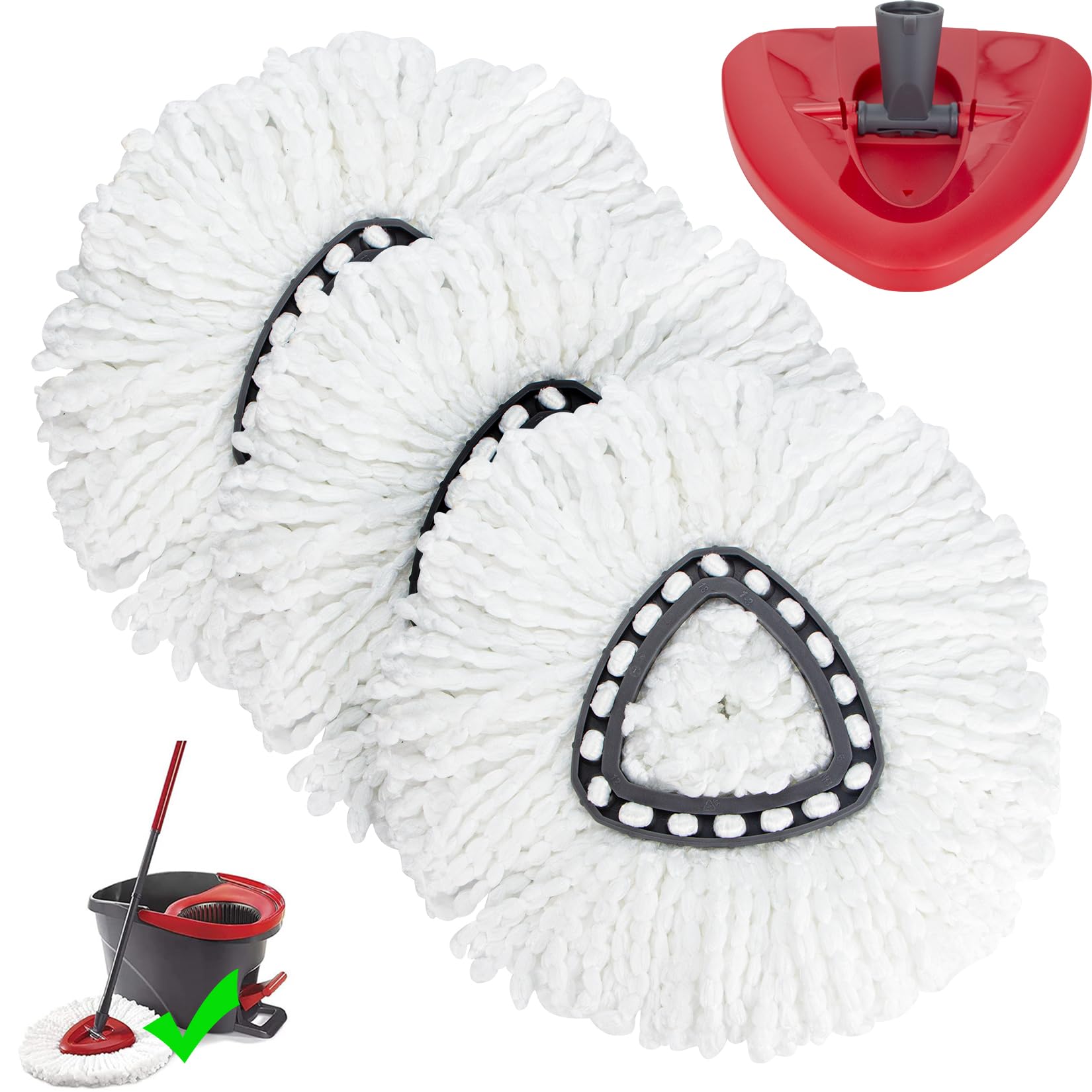 Mop Head Replacement, 3 Pack Spin Mop Refill Replace Head Compatible for Ocedar Easywring 1-Tank System, Great Cleaning Power, Microfiber, Helper for Housework, Machine Washable and Easy-to-Replace