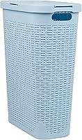 Vista 7 de Mind Reader Cesta de lavandería delgada con tapa, cesta de ropa de 40 L, diseño de mimbre premium, plástico, azul bebé
