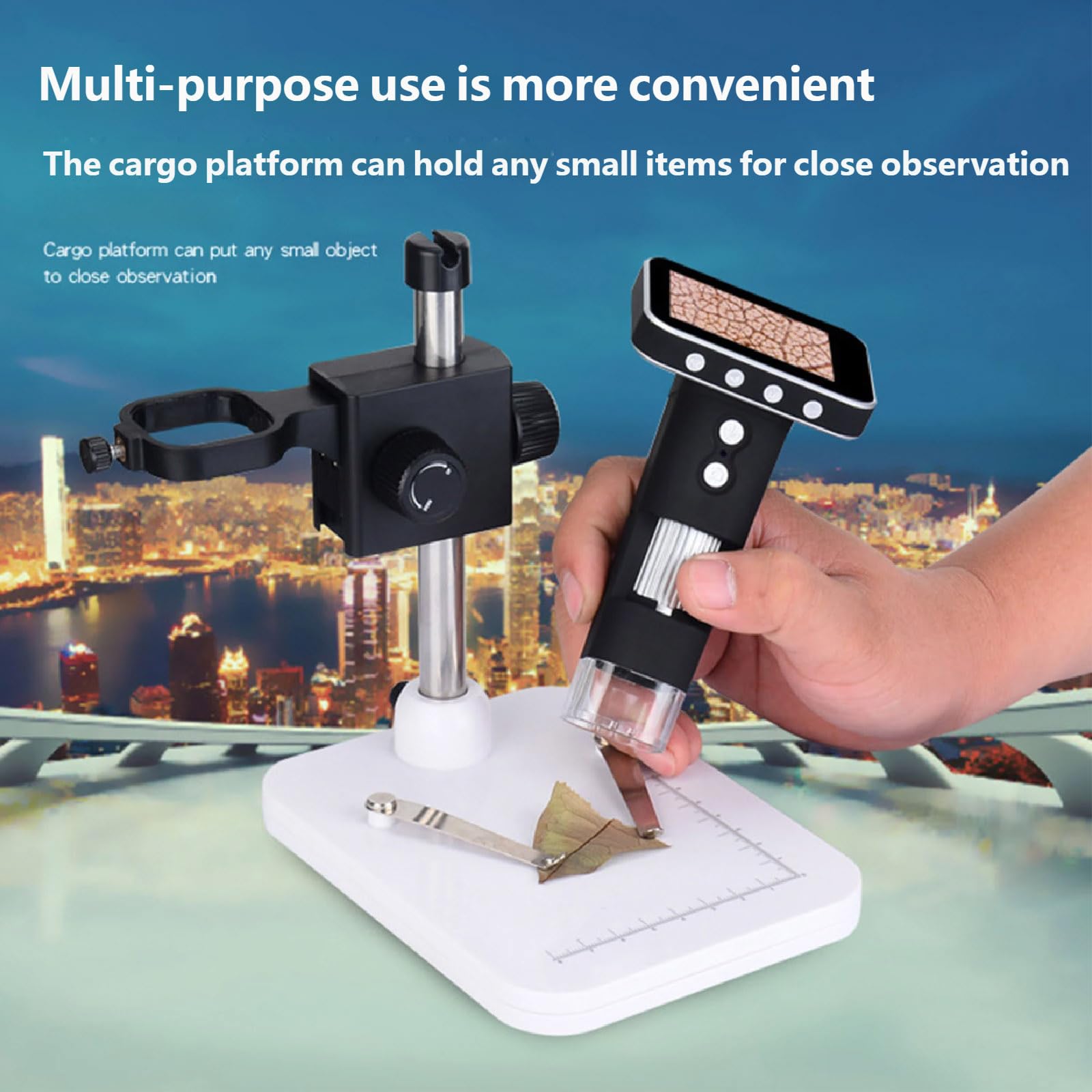 Leichte digitale Lupe mit einstellbarer LED, With stand