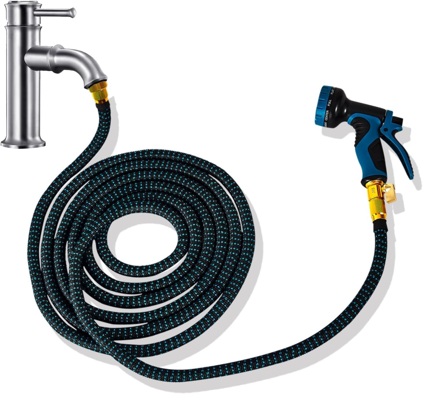 Lotoo Sink Hose Attachment for Faucet with 7 Adapters, 50 FT Indoor Faucet Hose for Kitchen Sink or Bathroom Sink Faucet with 10-Function Nozzle, Watering, Washing Pet, Household Cleaning, Car Washing