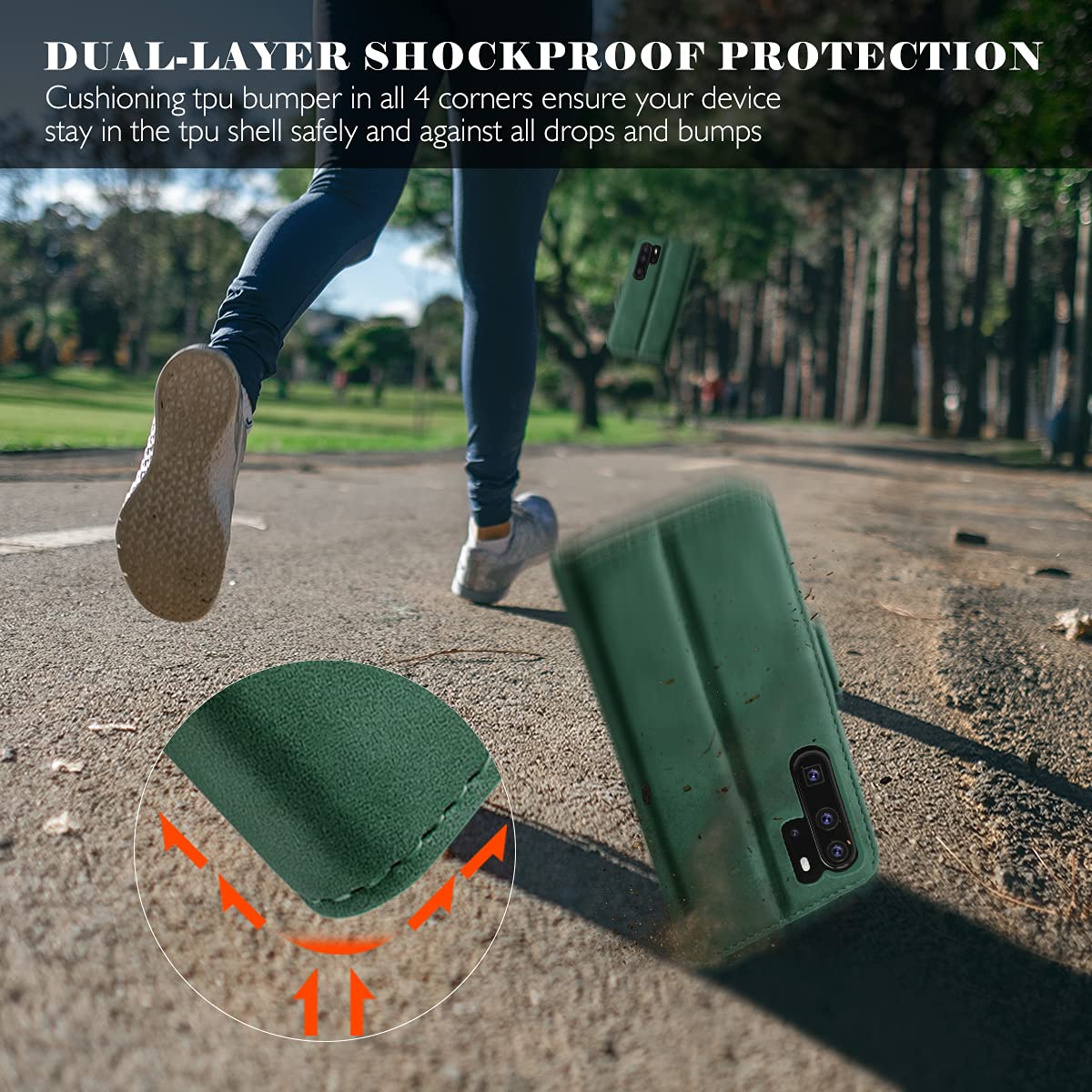 Custodia Portafoglio YATWIN In Pelle Per Huawei P30 Pro, Con Slot Carte, Cavalletto E Chiusura Magnetica, Verde Pino, Supporta Ricarica Wireless - 2