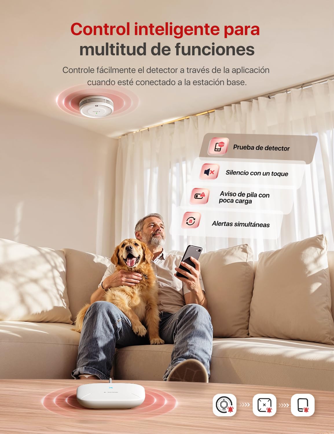 Detector de Humo Inteligente X-Sense con Montaje Magnético, Interconectado Inalámbrico, Batería Reemplazable de 10 Años, Función App Requiere Estación Base SBS50, Modelo XS0D-MR, 3 Unidad