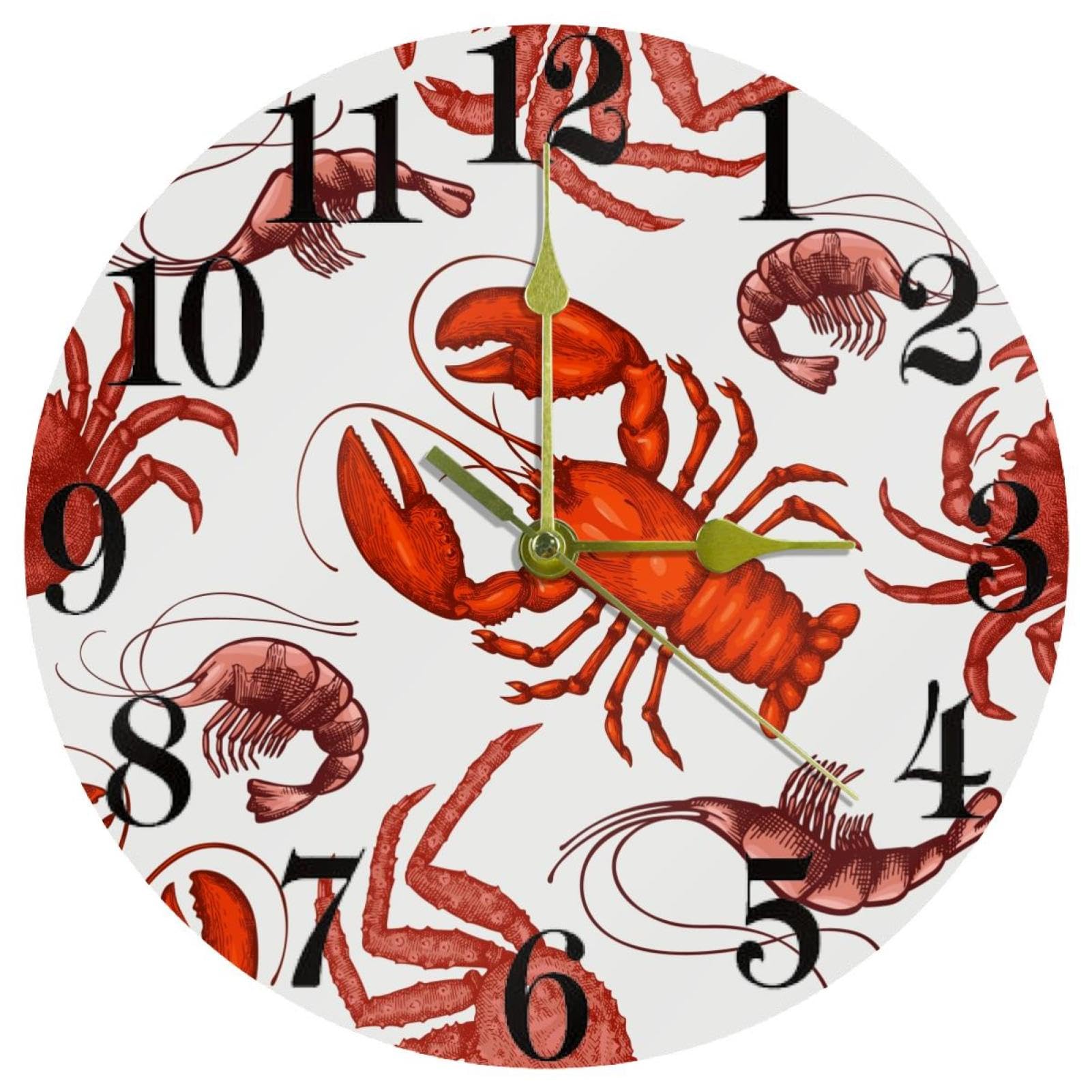 Horloge murale crevettes et homard pour cuisine et bureau montre ronde silencieuse pour la maison