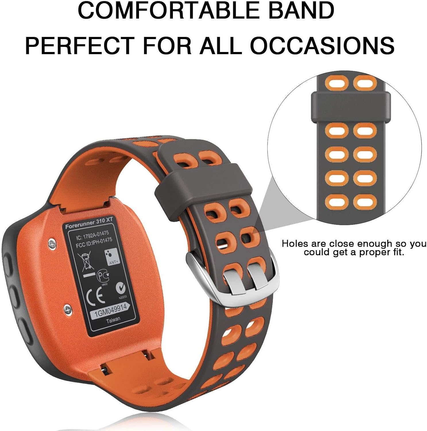 Compatible with Garmin Forerunner 310XT Watch Band, Soft Silicone Watch Strap Replacement for Forerunner 310XT Smartwatch, Grey-Orange