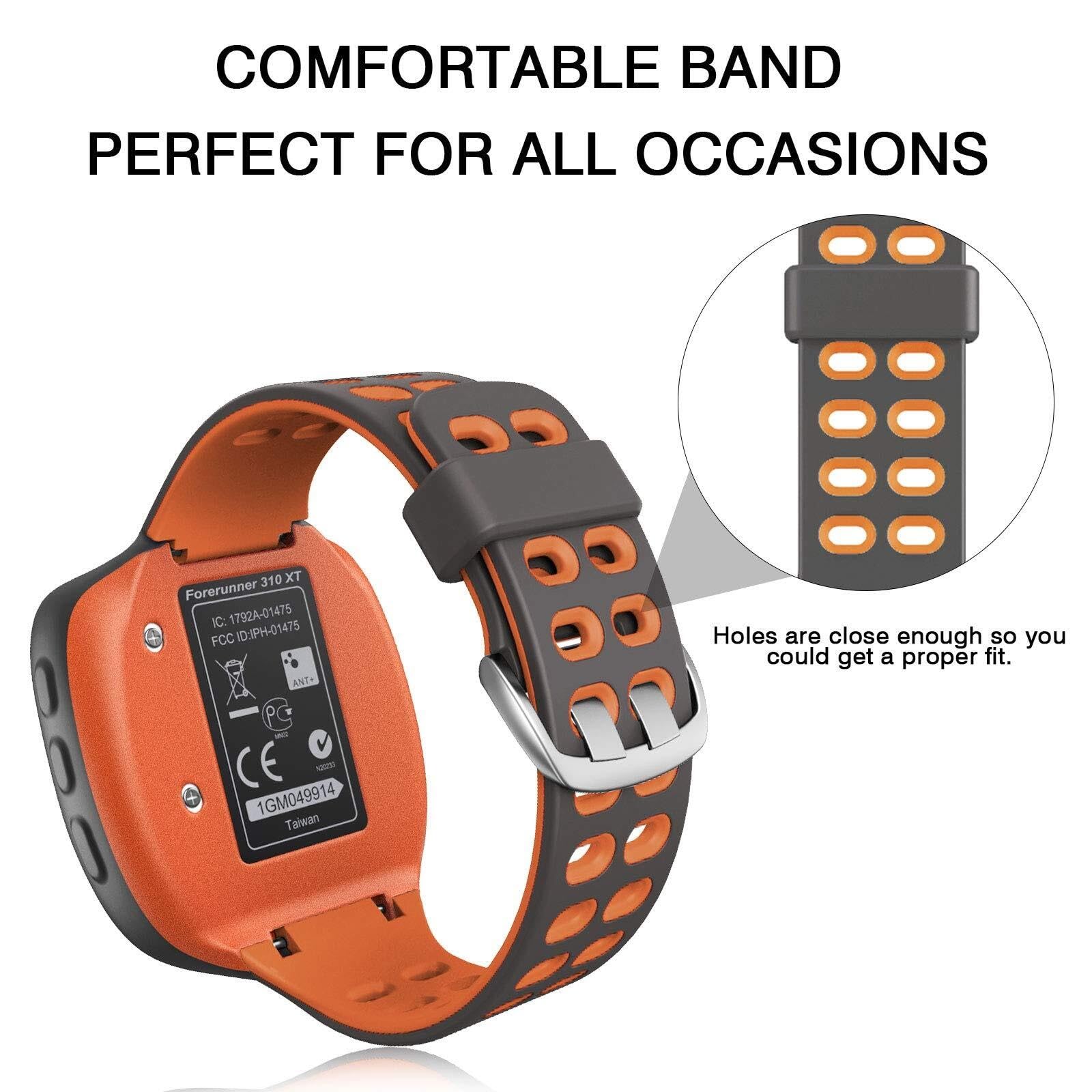 Kompatybilny z paskiem do zegarka Garmin Forerunner 310XT, miękki silikonowy pasek do zegarka zamiennik do smartwatcha Forerunner 310XT, szaro-pomarańczowy