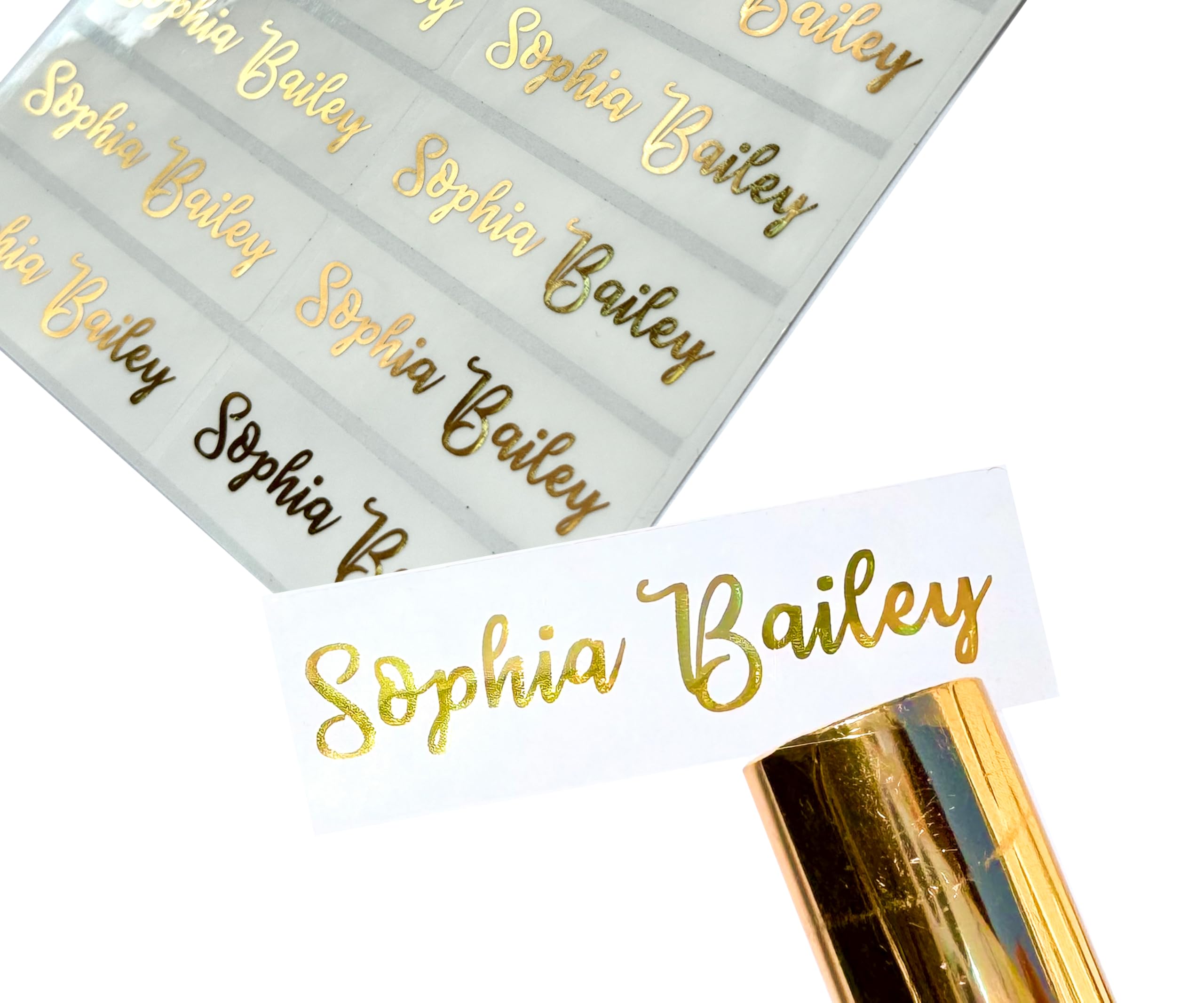 48 Long Gold Ink on Clear Transparent Personalized Waterproof Name Stickers- Custom Labels Logo Wedding Birthday School Long Rectangle Labels Hanprinting