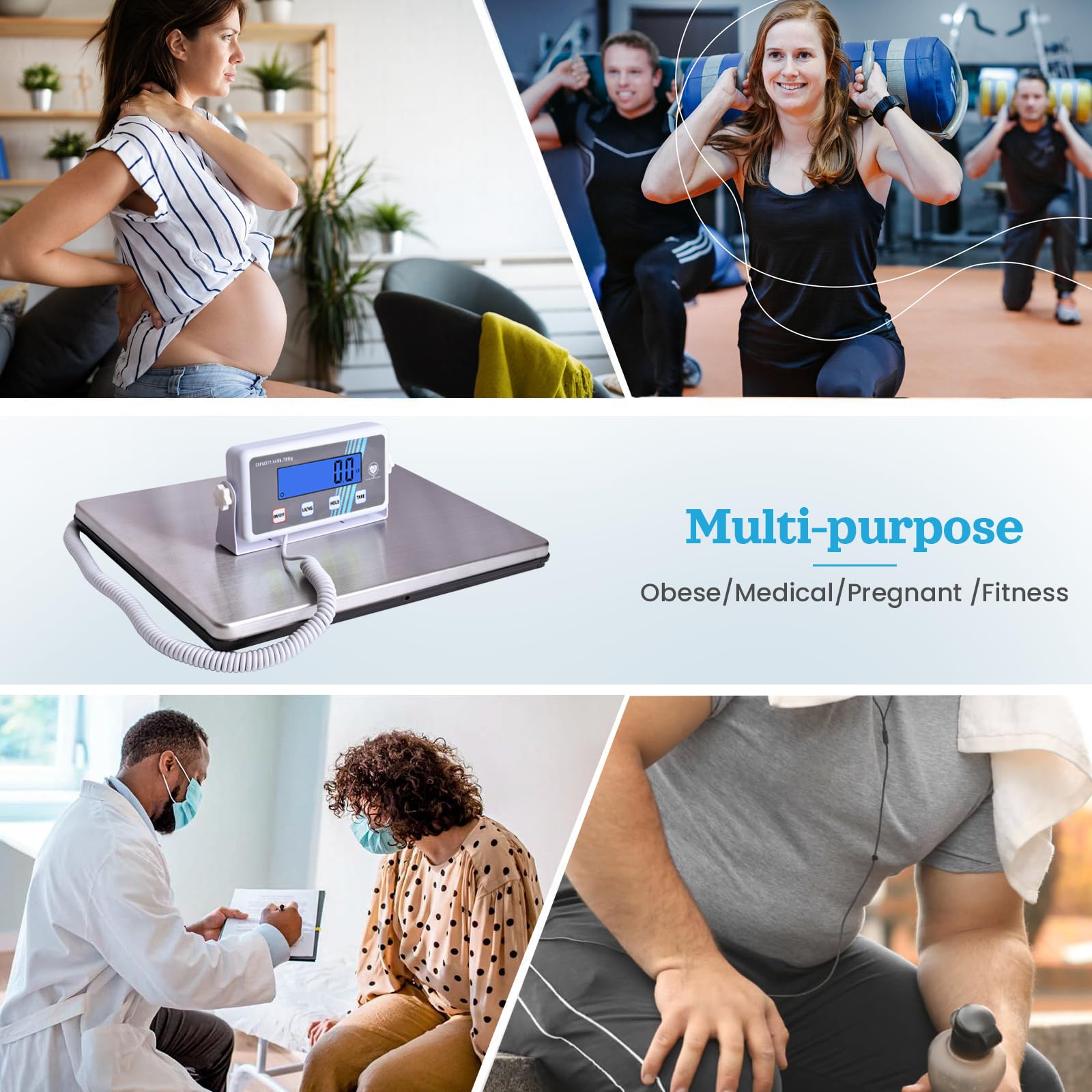 Báscula médica extraancha de 200 kg, báscula de alta precisión con pantalla grande, báscula digital profesional para clínica, gimnasio, oficina, hogar
