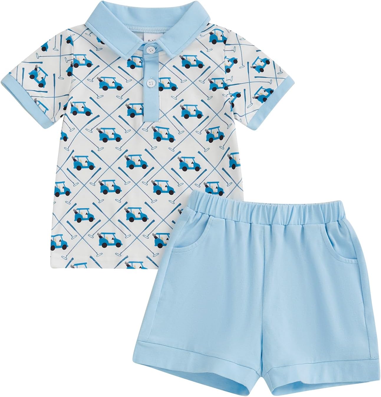 Chloefairy Toddler Baby Boy Golf Outfit Short Sleeve Golf Cart Polo T Shirts Top Shorts Set 2Pcs Golf Theme Summer Clothes