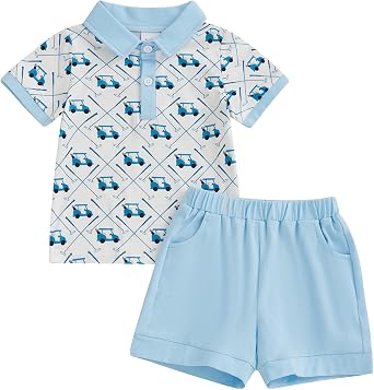 Amnnchya Toddler Baby Boy Clothes Stripes Short Sleeve Button Down Shirt Tops Summer Spring Shorts Set Infant Golf Outfit