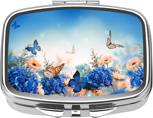 Miniatura 1 de Dynippy Pastillero con espejo, bolsillo retro, 2 compartimentos, organizador de píldoras de vitaminas para bolso de bolsillo y regalos de viaje,