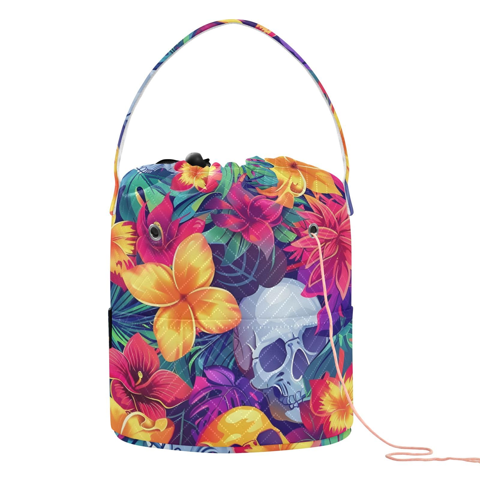 Yarn Storage Bag Small Crochet Bag Knitting Bag Organizer Skulls Tropical Flowers Yarn Bags for Crocheting Basket