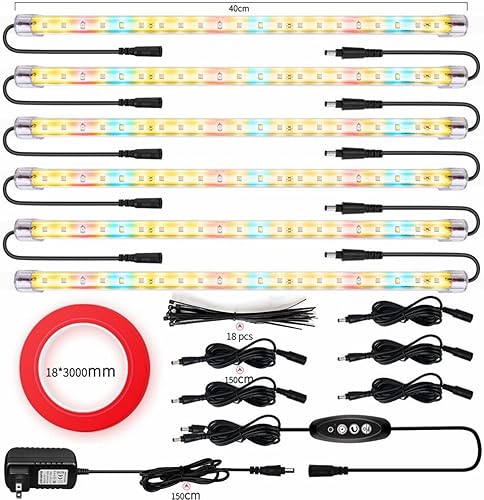 Miniatura 7 de Luz de cultivo de plantas, 6 paquetes T5 y espectro completo 3500K 6500K y LED rojo con temporizador de ciclo automático de 3612 horas de doble
