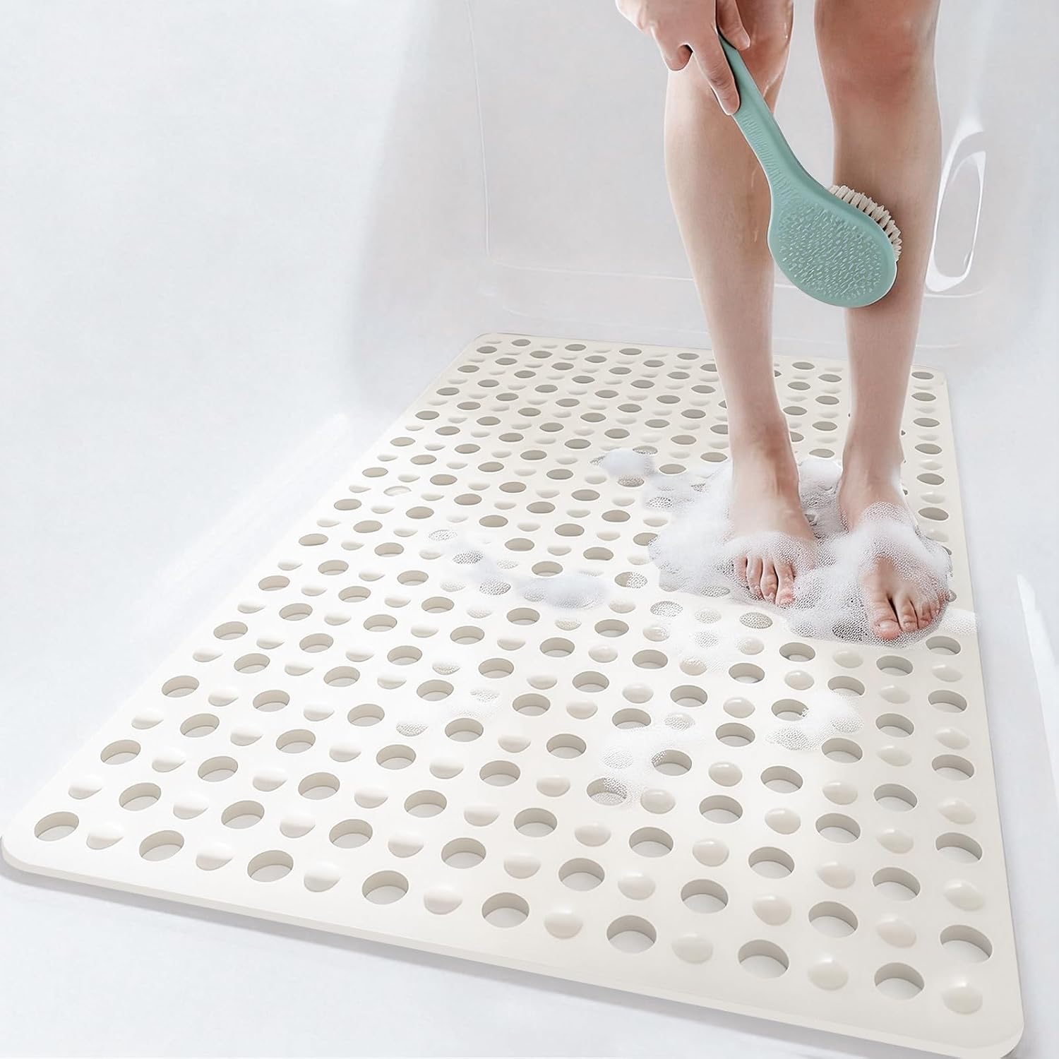 Tiamo Large Bathtub Mat 20.87" x 33.86",Non Slip Shower & Tub Mat for Elderly & Pregnant Women,Big Suction Cups,Quick Drain,Soft & Durable,Grey