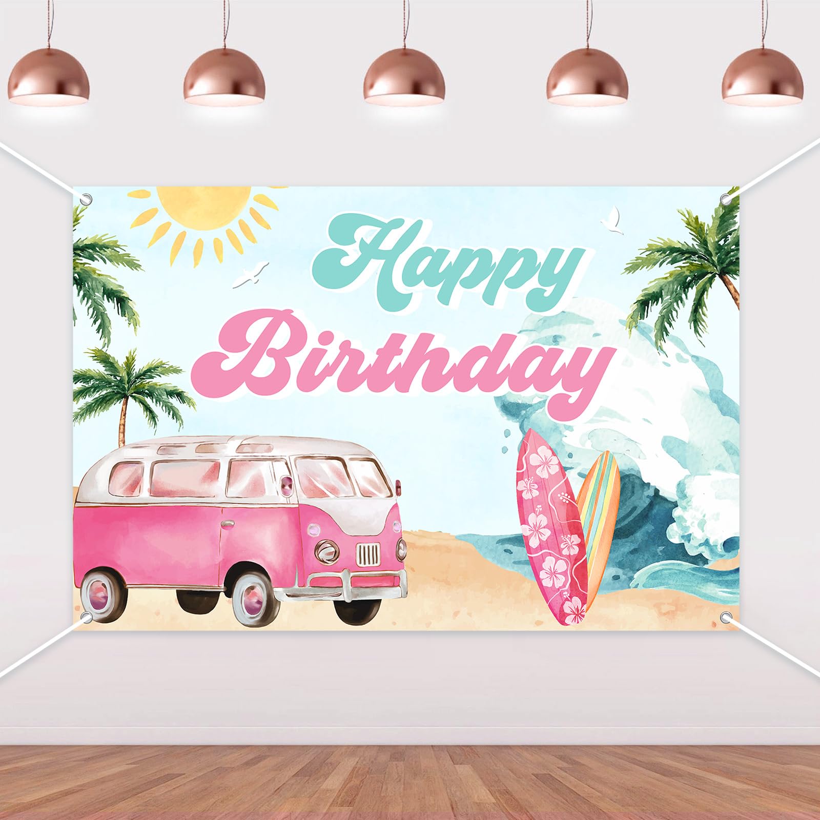 The Big One Surf-Hintergrund Für 1. Geburtstag – 203x150 Cm, Polyester, Retro-Surfer-Design