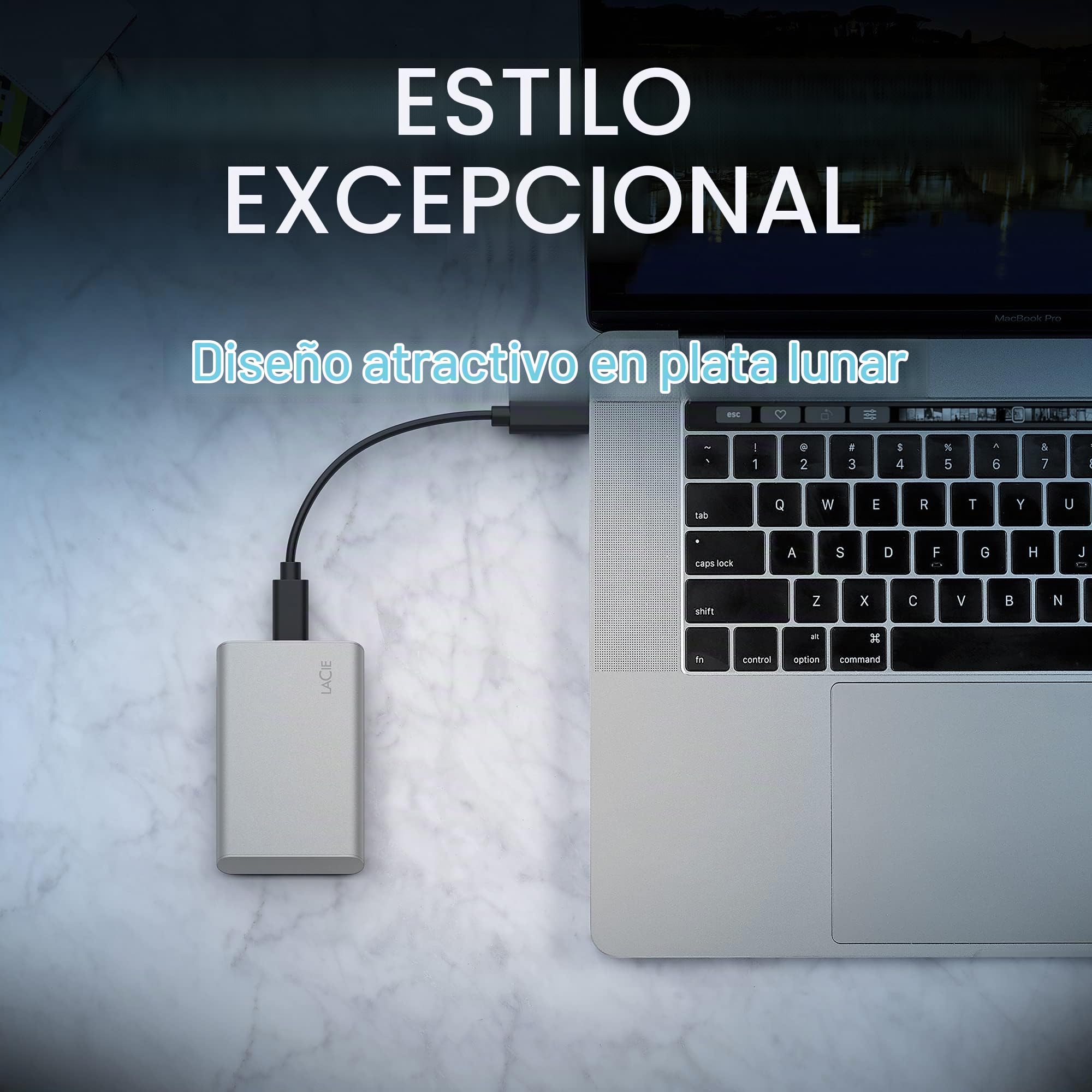 LaCie Portable SSD, 500 GB, Unidad de estado sólido externa, 1.050 MB/s, para PC Mac & iPad, Data Rescue Service (STKS500400)