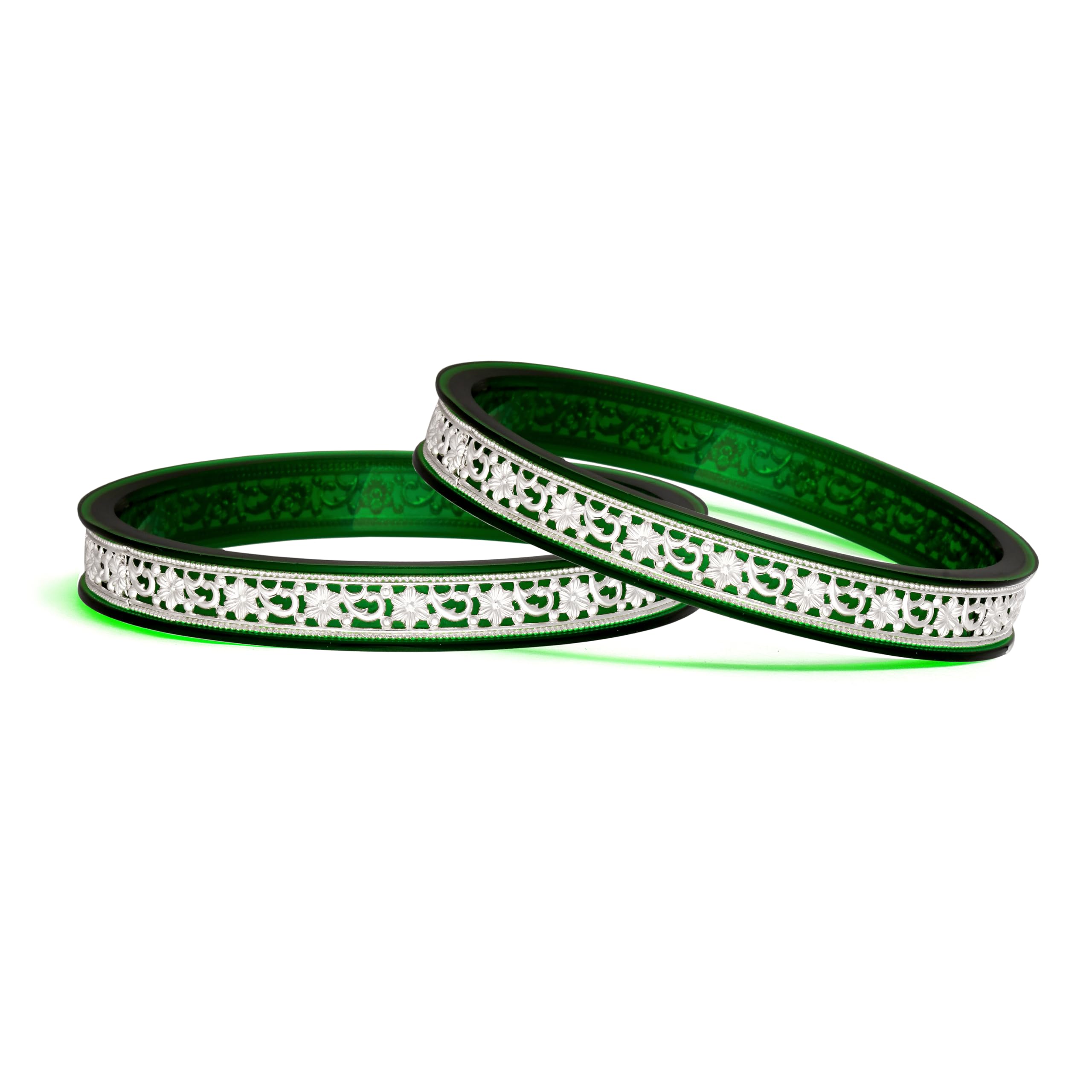 Milan Jewellers Womens 99.5% Pure Silver Multicolour Latest Bangles Set Of 2 Bangles Gangaur Special (Green, 2.8 Aani) (B0CNY55WL3) Amazon Price History, Amazon Price Tracker
