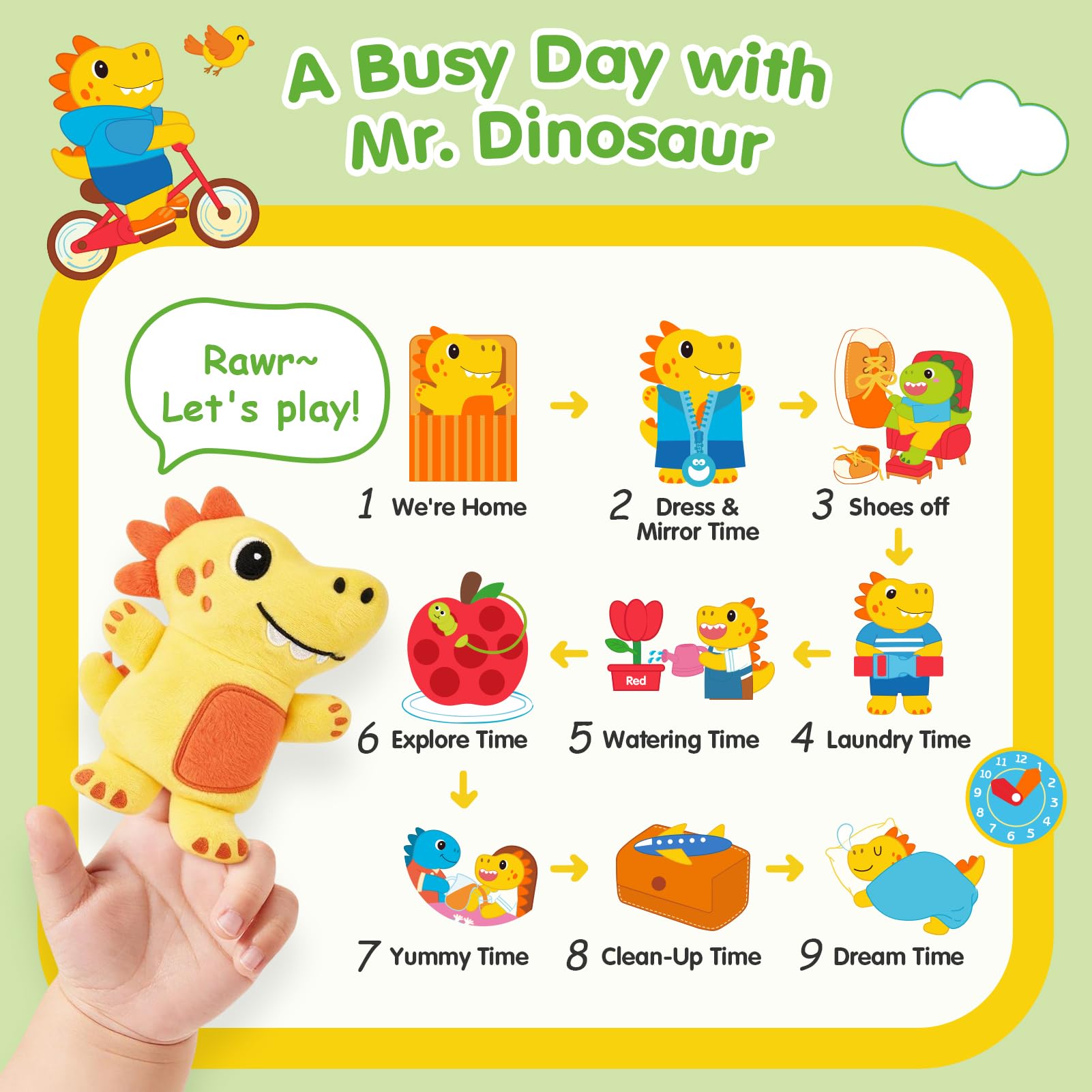 hahaland Libro Montessori 1-3 anni, Giochi Bambini 1 anno Libri Morbidi con Dinosauro di Peluche, Busy Book Educativo Regalo Montessori per Bambino 1 2 3 anni