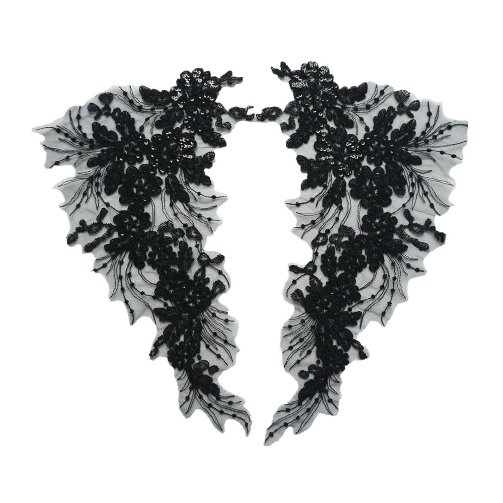 Dentelle brodée florale noire applique tissu 22cm x 40cm pour robe de mariée