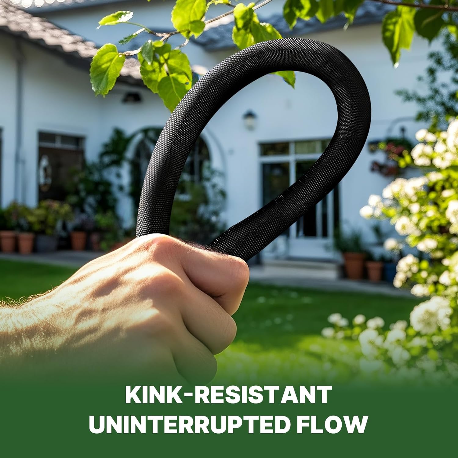 Lightweight Flat Garden Hose 50ft, 800D Woven Water Hose with 3/4” Aluminum-Copper Fittings with 2 Rubber Washers, 580 PSI Burst Pressure, Flexible Kink-Free Hose for Outdoor, Lawn & Yard