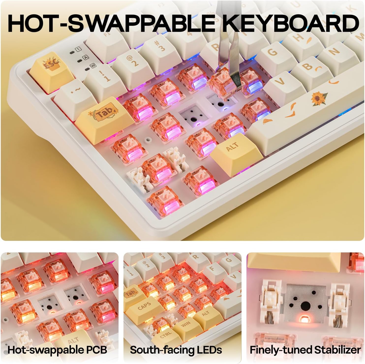 EPOMAKER X Aula F108 PRO Wireless Gaming Keyboard with Screen, 8000mAh Battery, 104 Hot-Swappable and Programmable Keys and Knob, RGB Backlight, for Mac/PC/Android (Grey&Yellow) - Image 6