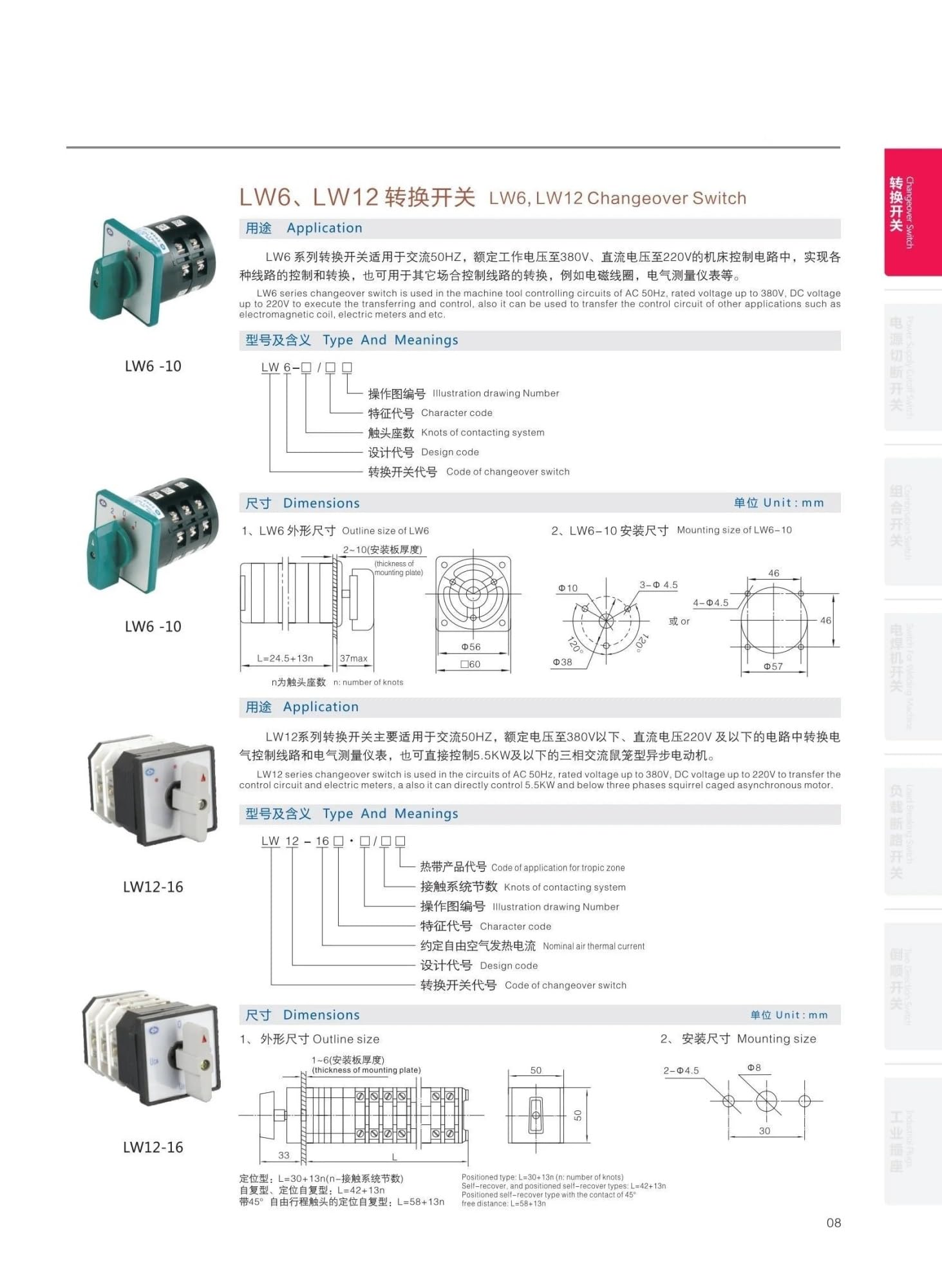 Commutatore rotativo a camme 6 Posizioni LW6-8/F432 conversione selettore Universale 380V 5A 8 Poli 48 terminali contatti Argento (Size : 0-6)