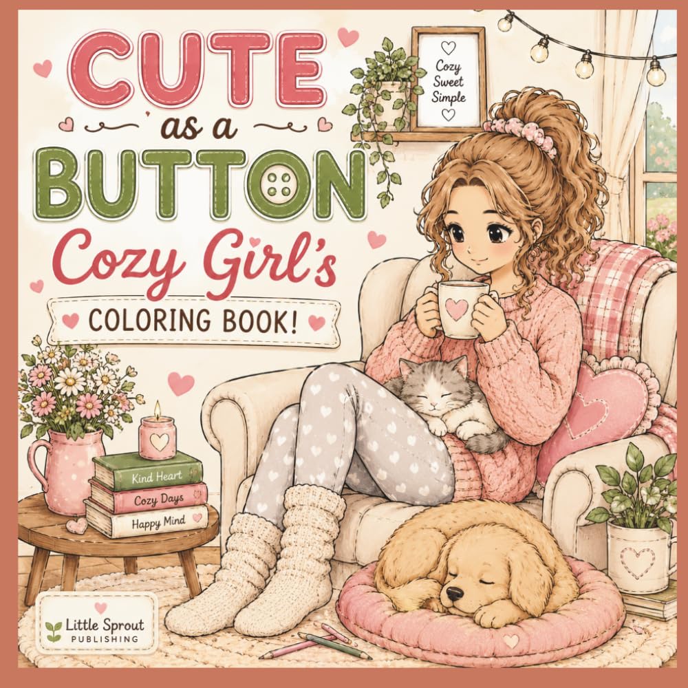 Cute as a Button Cozy Girl's Coloring Book: Cute & Cozy Coloring Pages for Relaxation (Cute as a Button: Cute and Cozy Girl's Coloring Book)