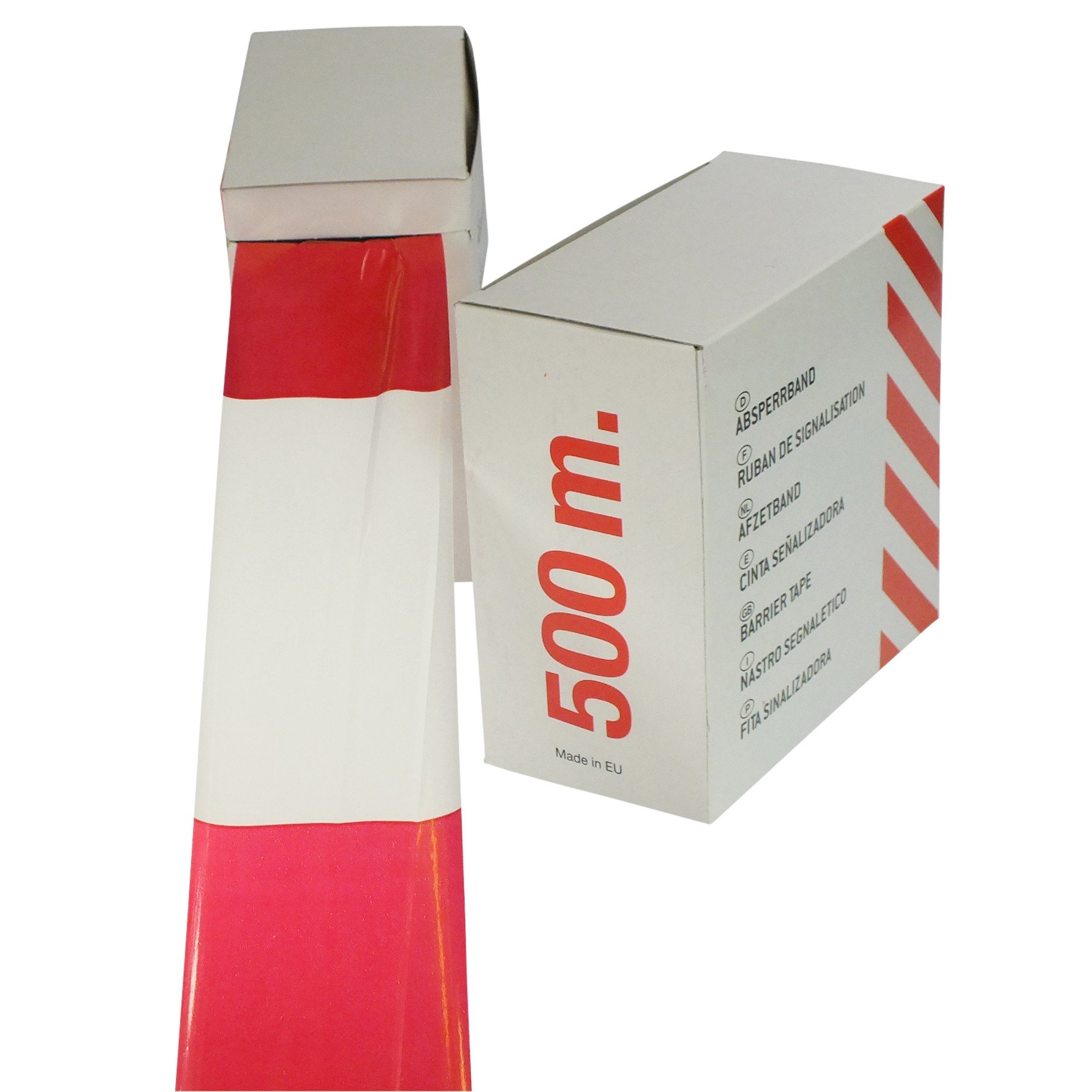 1 Rolle 500 Meter Absperrband Warnband Flatterband 500m lang 80mm breit rot/weiß doppelseitig geblock rot Weiss im Abrollkarton für Ihre Veranstaltung Gefahrenstelle Baustelle