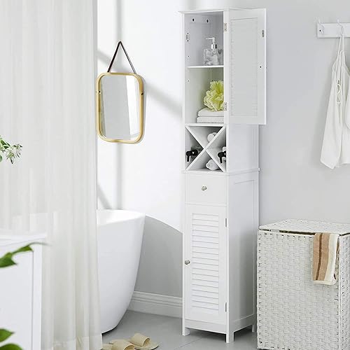 Miniatura 10 de VASAGLE - Gabinete multifuncional para baño con estante de 3 niveles torre para toallas de madera color blanco