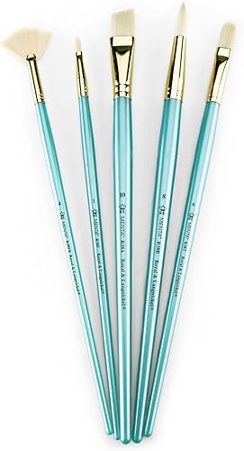 Miniatura 7 de Royal & Langnickel Menta - Juego de 5 pinceles angulares de mango largo para pinturas acrílicas y al óleo, incluye pinceles angulares, filbert,