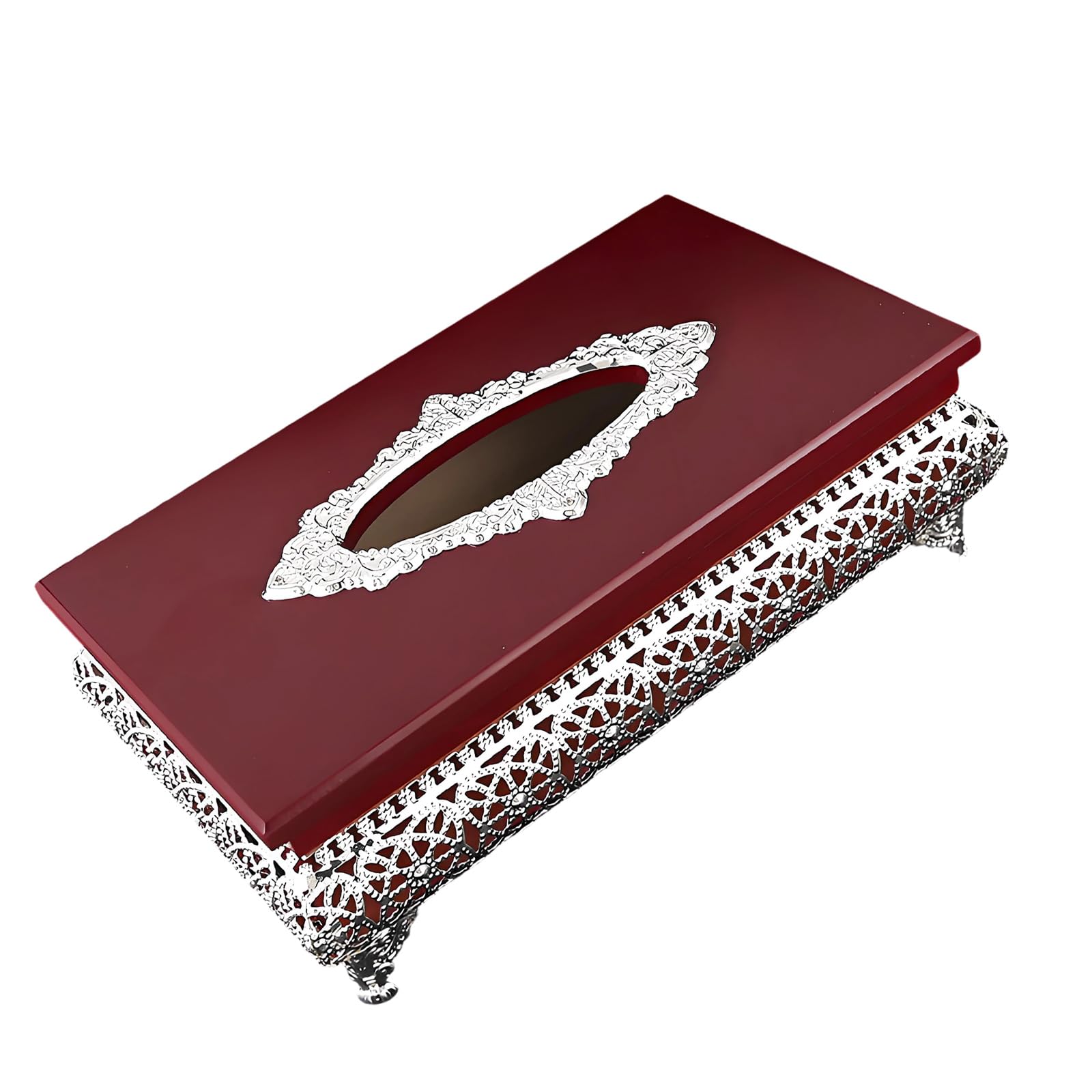 End Tissue Cover Box with Nonslip Bottom for Restaurant Hotel and Household Use Metal Wood Tissue Holder