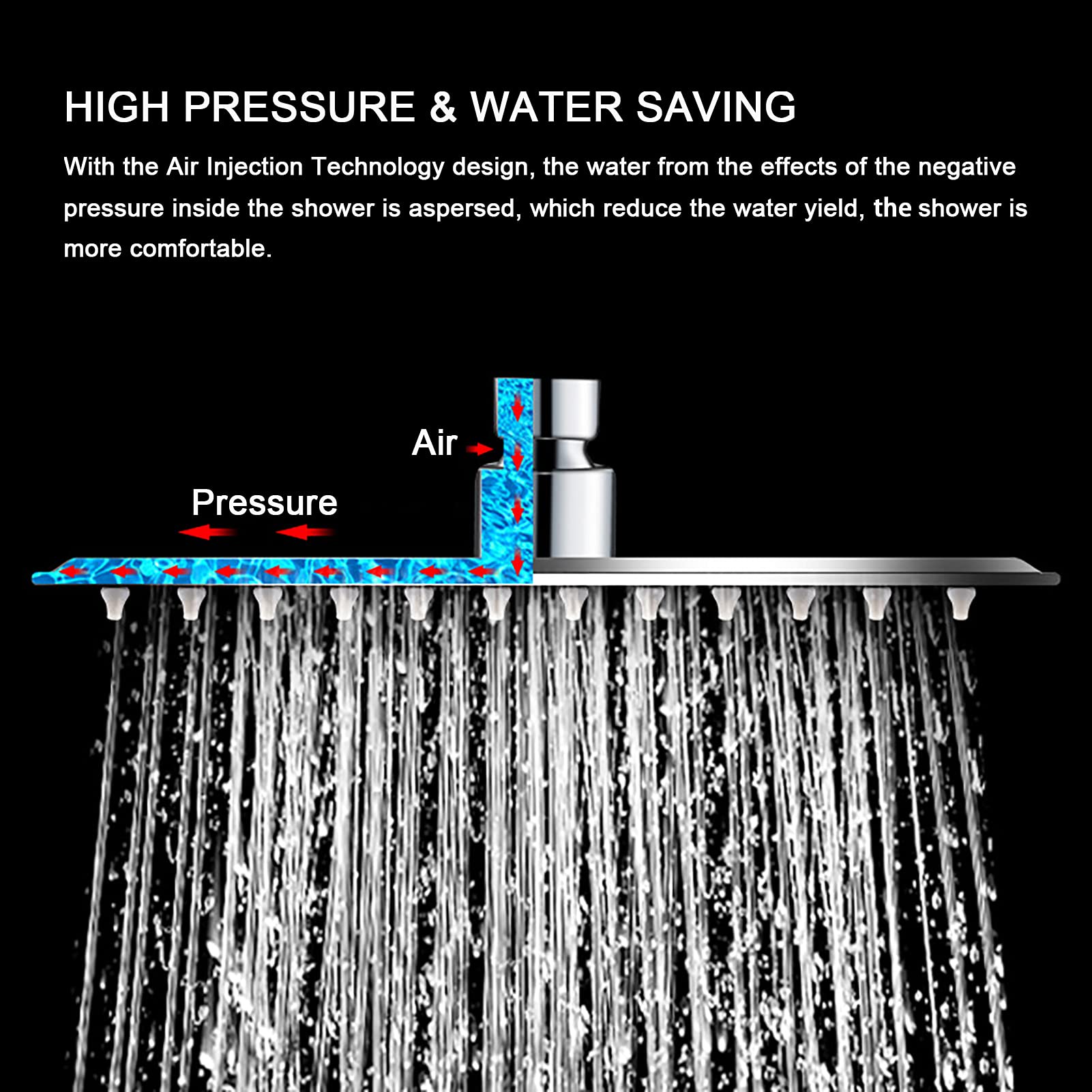 Grande soffione doccia a pioggia da 10", rotondo ad alta pressione, in acciaio inox 304, look moderno e di lusso, universale da parete e soffitto