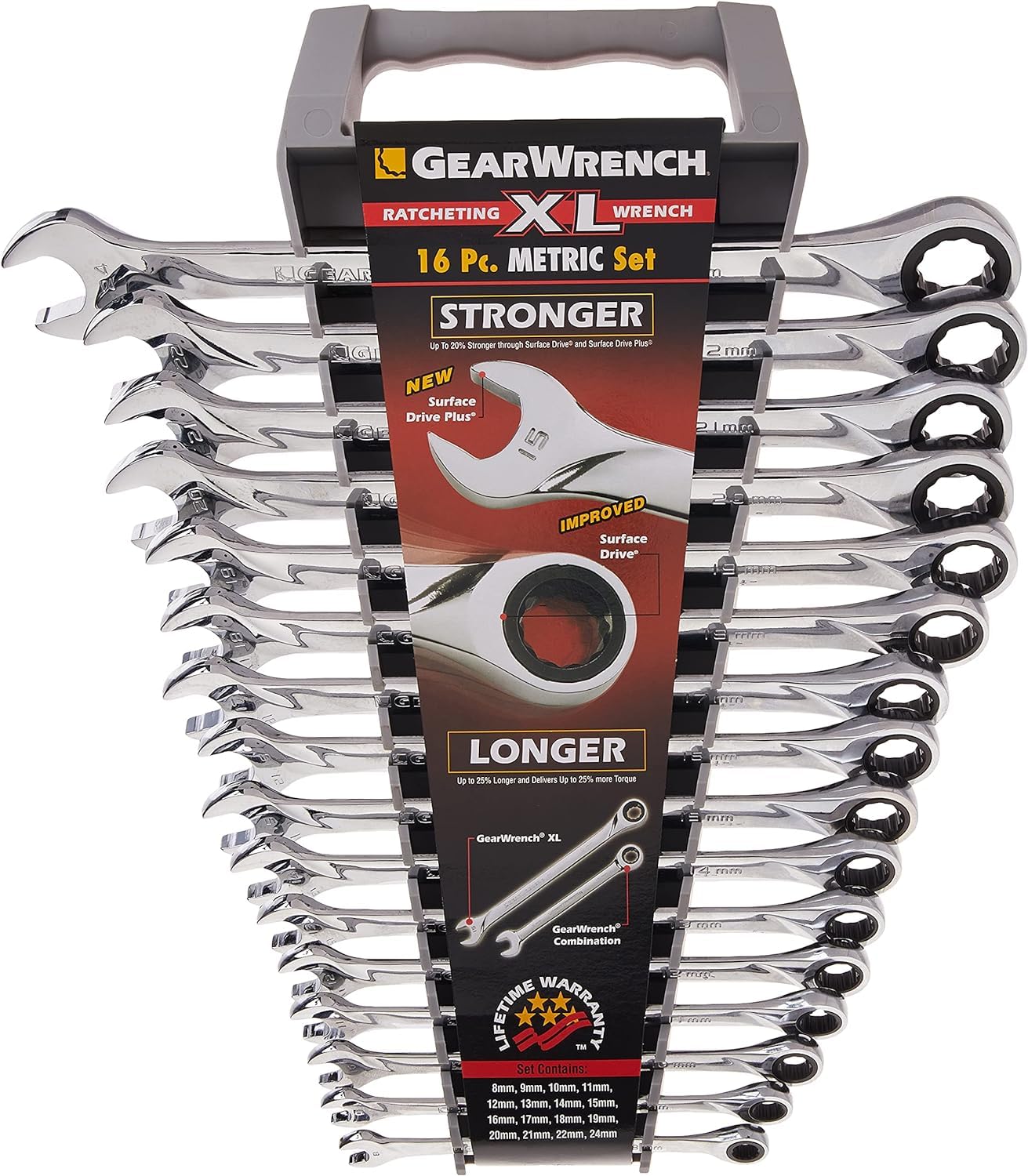 GearWrench 85099 Llave de 72 Dientes 12 pt. Juego de Llaves Combinadas de Trinquete XL, 16 Piezas