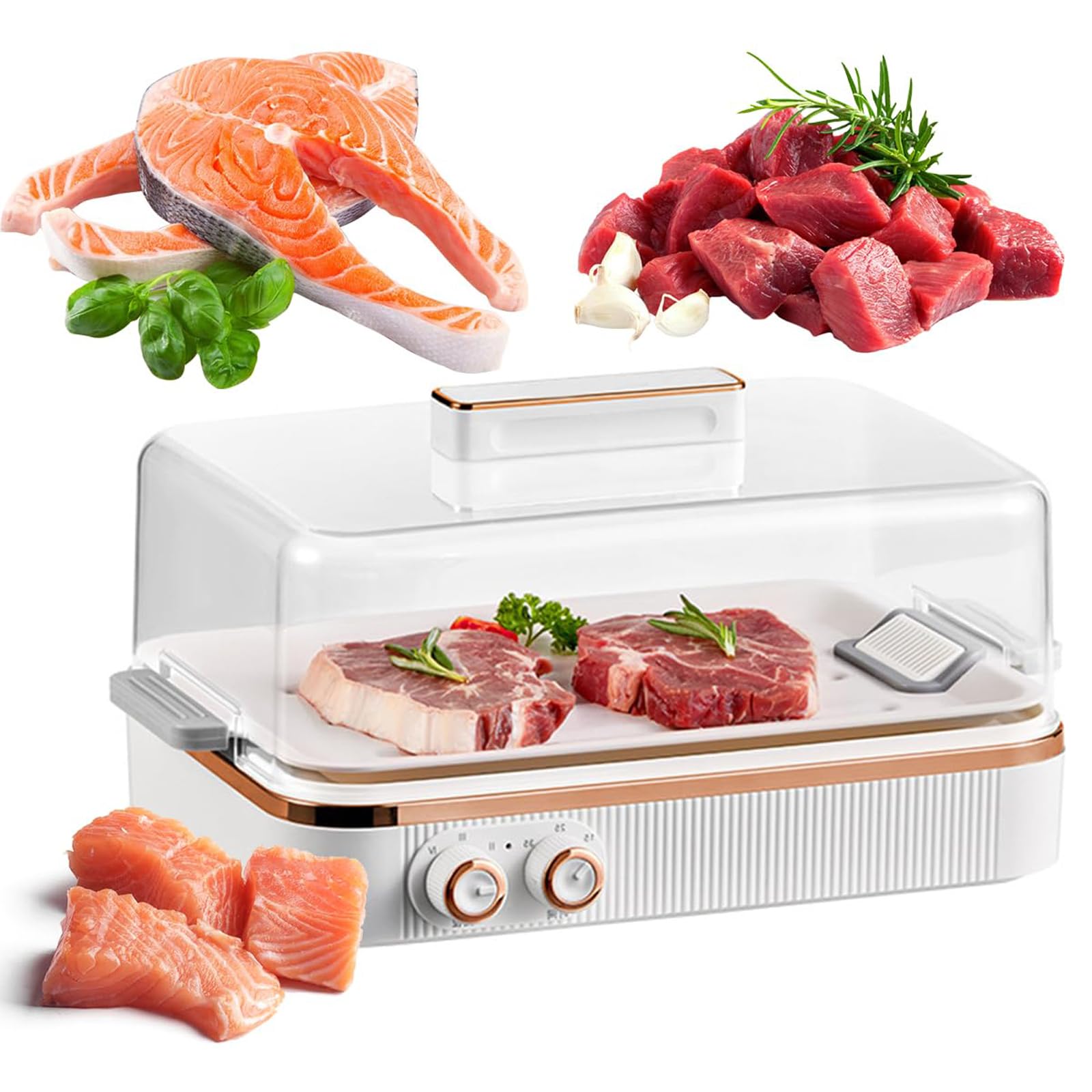 Sbrinatore per carne, 5 l, circolazione dell'aria a 360°, vassoio di scongelamento rapido, temperatura regolabile per tutti i tipi di alimenti surgelati