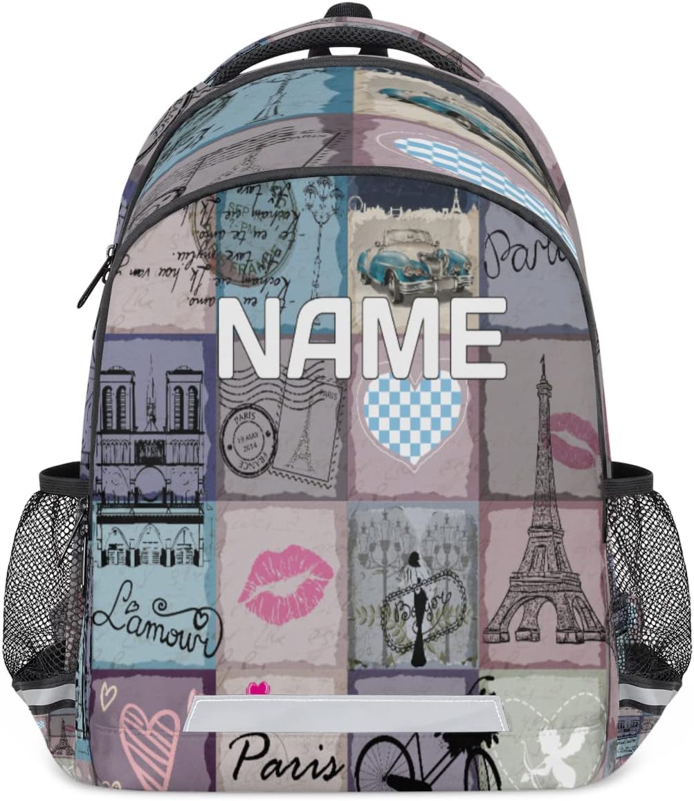 OMFUNS France Paris Custom Name School Backpack for Boy