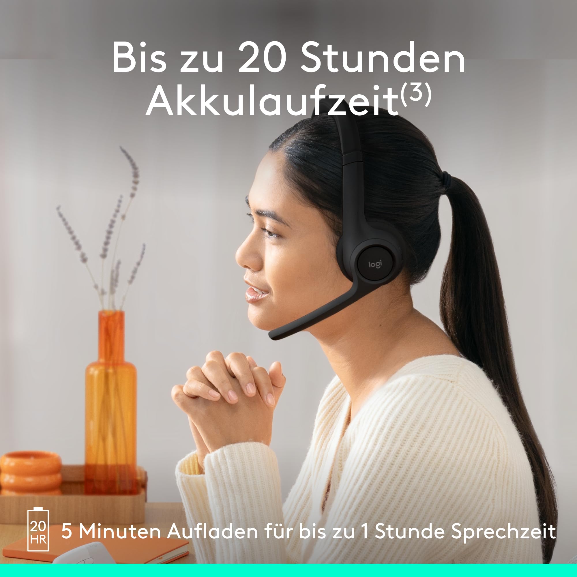 Logitech Zone 300 Wireless Bluetooth Headset mit Mikrofon inkl. Geräuschunterdrückung, kompatibel mit Windows, Mac, Chrome, Linux, iOS, iPadOS, Android - Schwarz